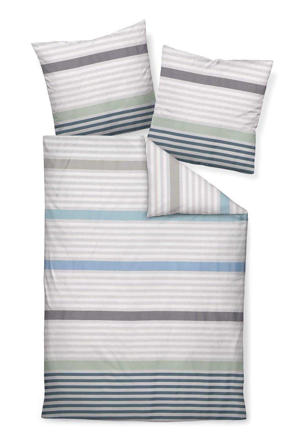 Janine Bettwäsche Janine J.D. Mako-Satin Bettwäsche 240x220 Streifen grün aqua blau, Mako-Satin, 3 teilig