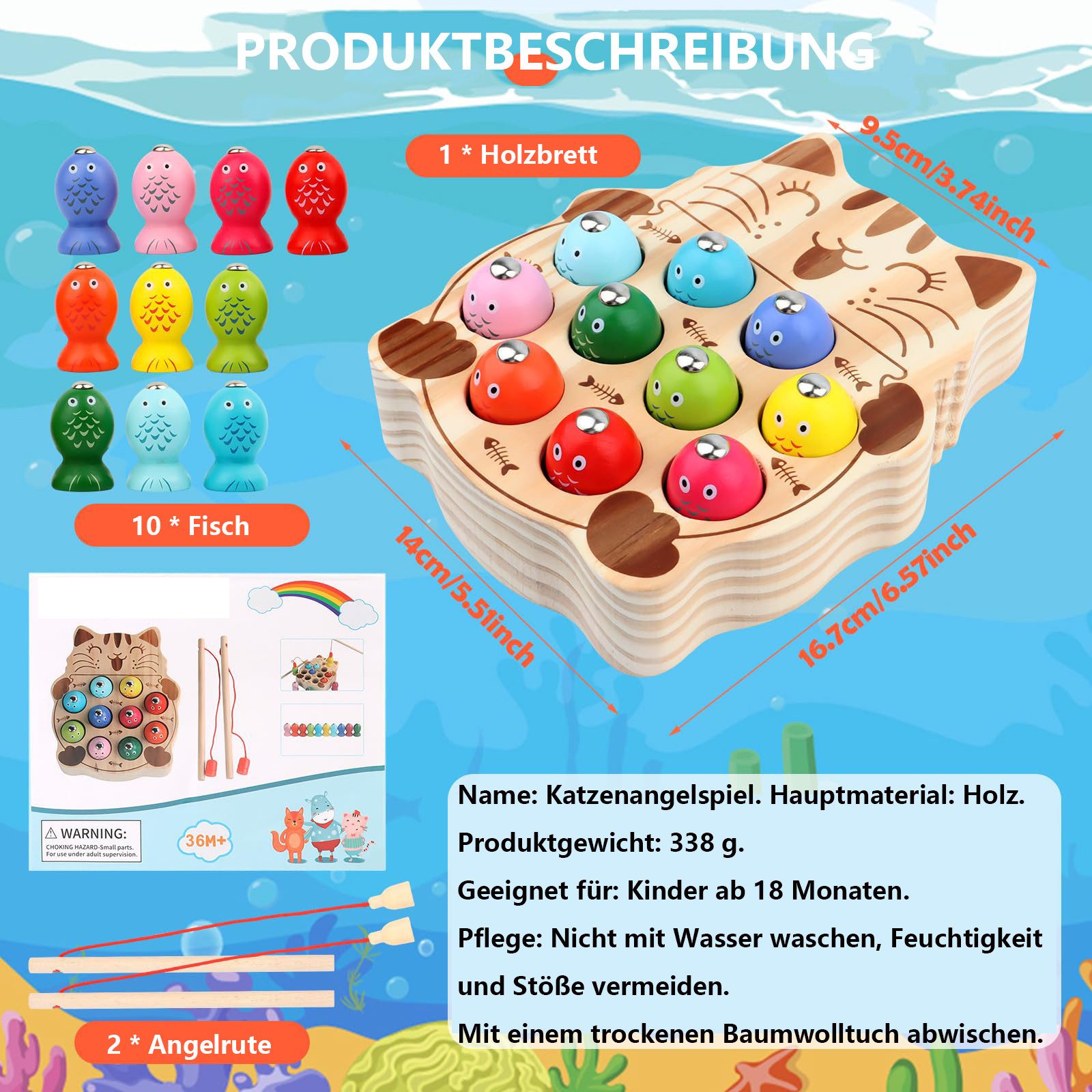 Flintry Lernspielzeug Montessori Spielzeug 2 in 1 Holz Magnetspiel, Angelspiel, Spielzeug ab 3 Jahre Angelspiel Magnetspielzeug Lernspielzeug – Bild 2 von 5