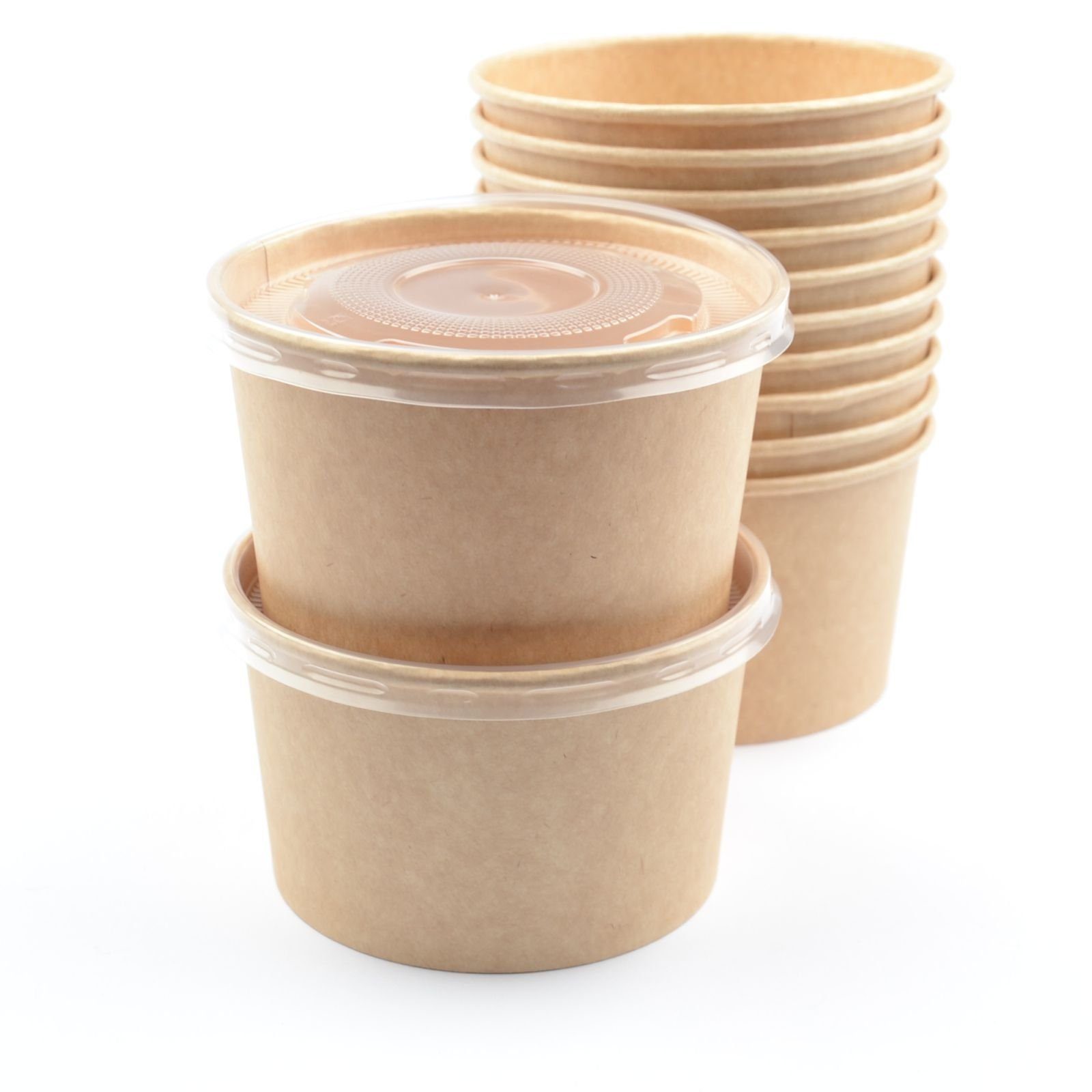 Soup ml Container Kraft Pappbecher 470 Suppenbecher 375 Deckel, Food-Cups braun, (16 OZ), To Stück Einwegschale Go-Becher Suppenschalen mit