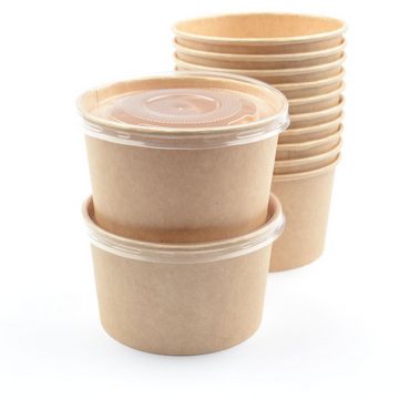 Einwegschale 375 Stück Kraft Suppenschalen mit Deckel, 470 ml (16 OZ), braun, Soup To Go-Becher Container Suppenbecher Food-Cups Pappbecher