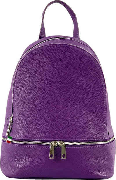 FLORENCE Cityrucksack Florence Rucksack Damen Echtleder (Cityrucksack), Damen Leder Cityrucksack, lila ca. 32cm