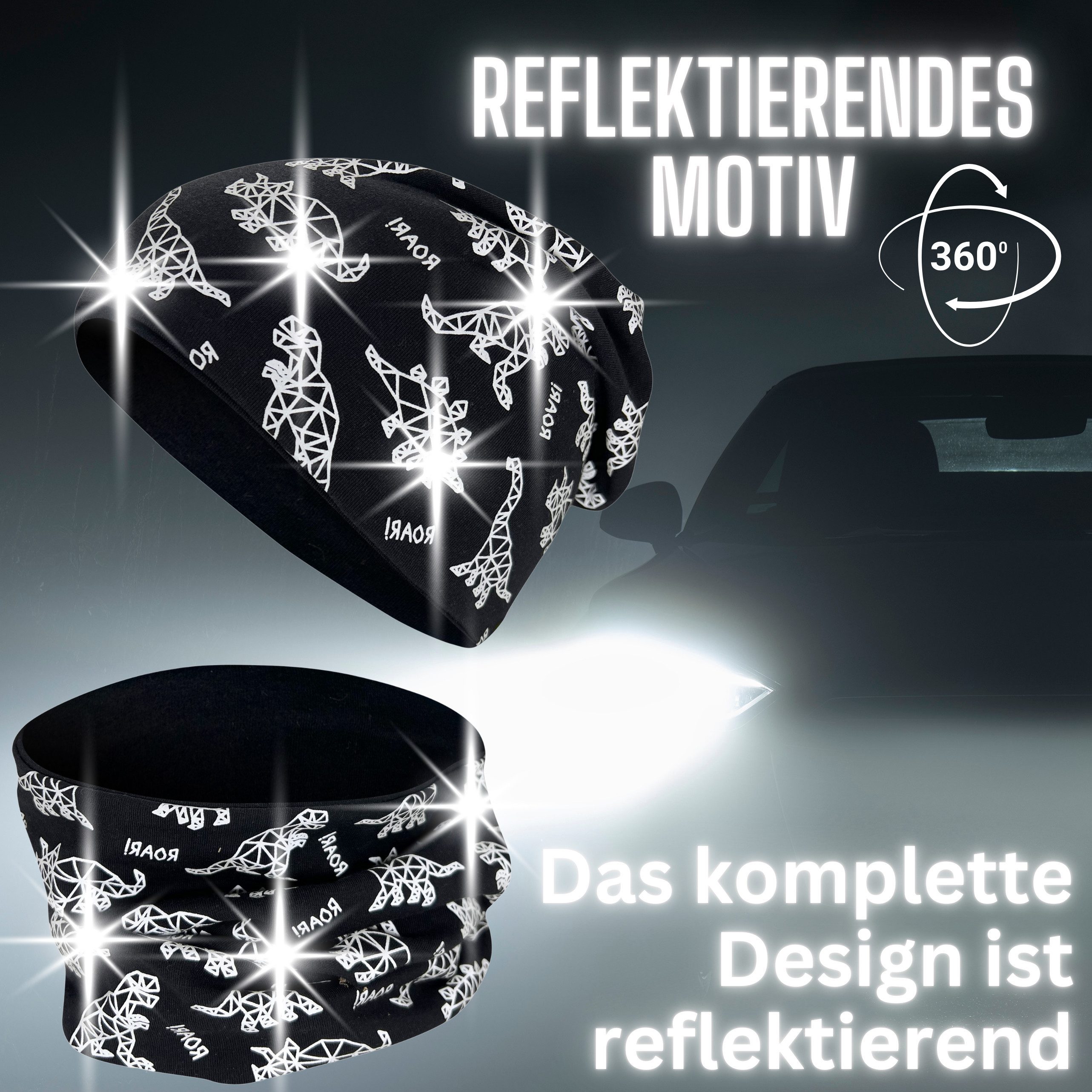 HECKBO Beanie 360° Reflektor Kinder Beanie Mütze & Loop Schal Set