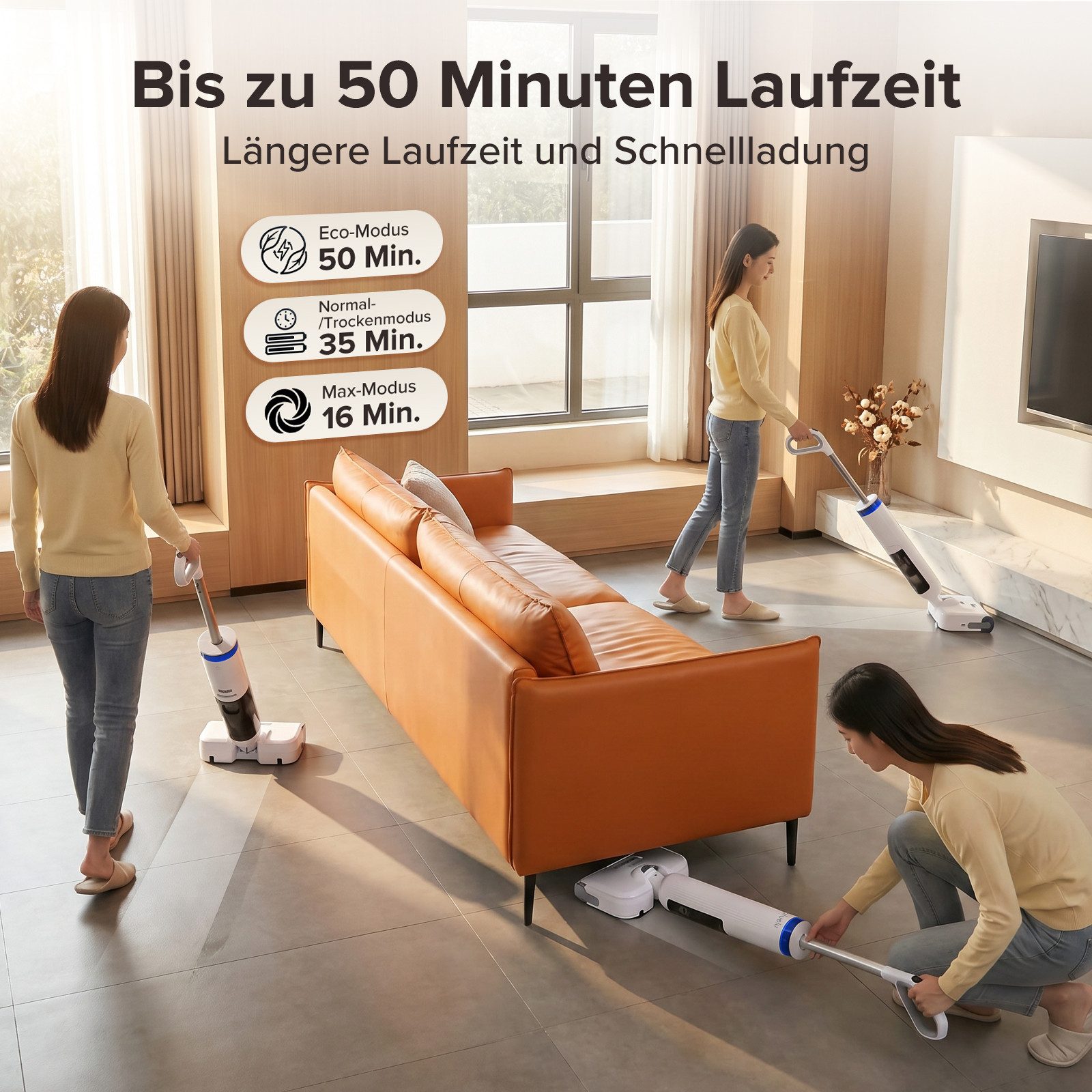 lubluelu Nass-Trocken-Akkusauger T9 Selbstreinigung 180° Lay-Flat Nasssauger Saugwischer 21.000 Pa, 200 W, beutellos, unten integrierter Frischwassertank / Selbstreinigen