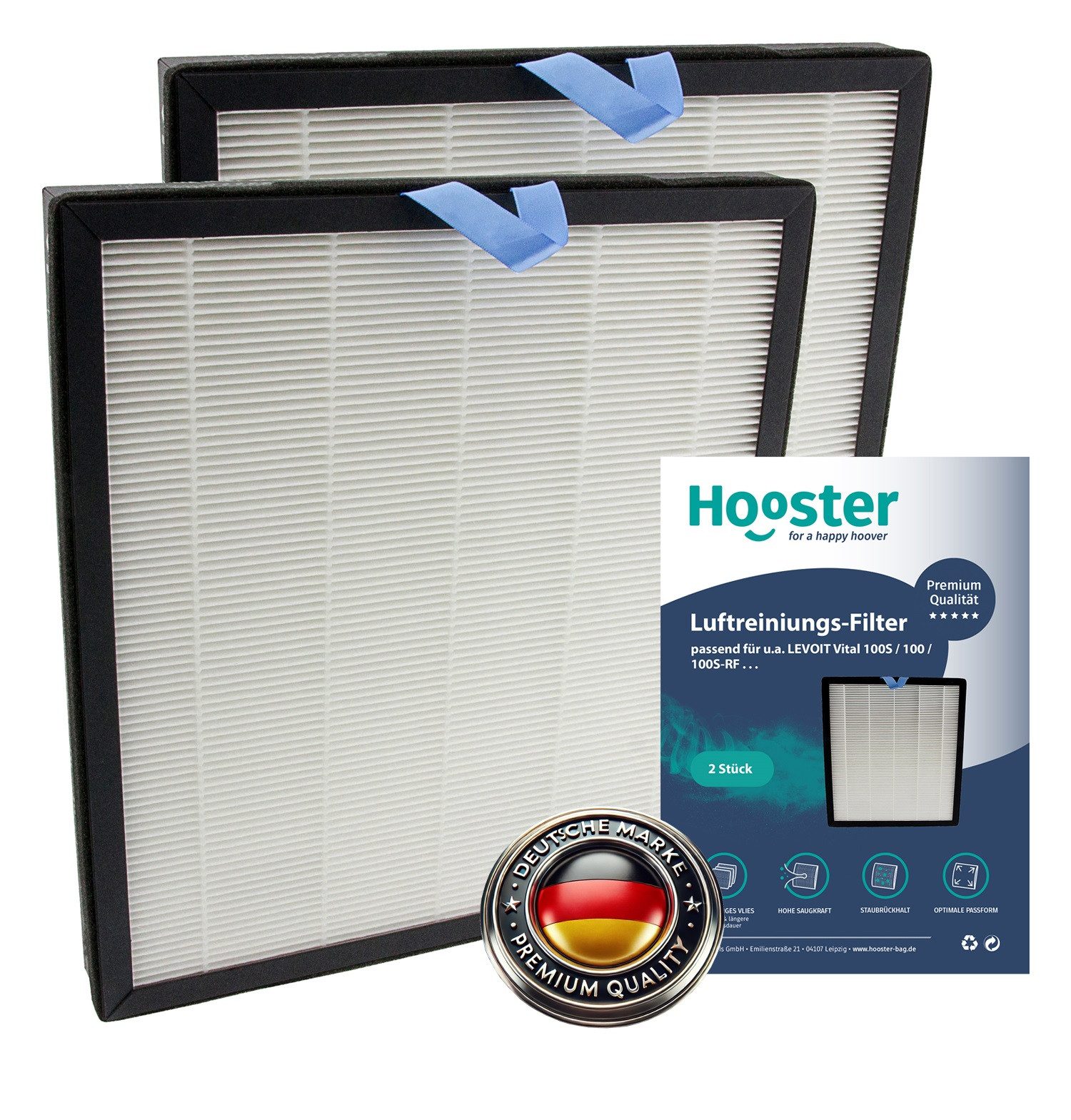 Hooster Luftfilter 2er-SET Filter kompatibel mit Levoit Vital 100s Luftreiniger, HEPA Filter und Aktivkohlefilter