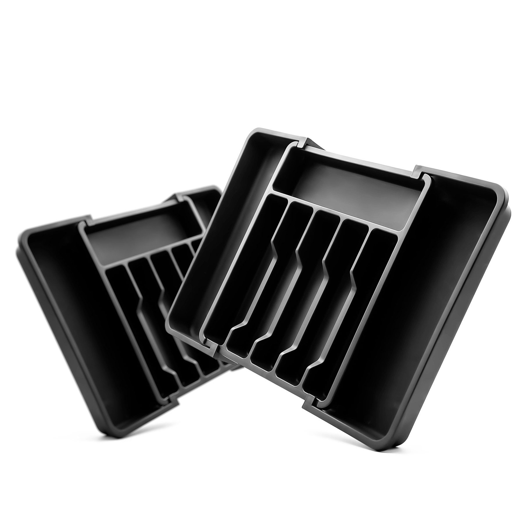 Besteckeinsatz 2 Stück Schubladen Organizer aus Kunststoff in Schwarz
