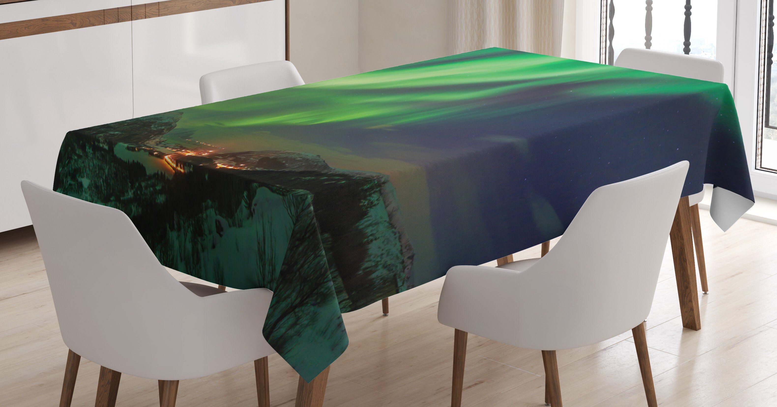 Abakuhaus Tischdecke Farben, geeignet Borealis Für Grün-Töne den Waschbar Bereich Klare Außen Farbfest Norwegen Aurora