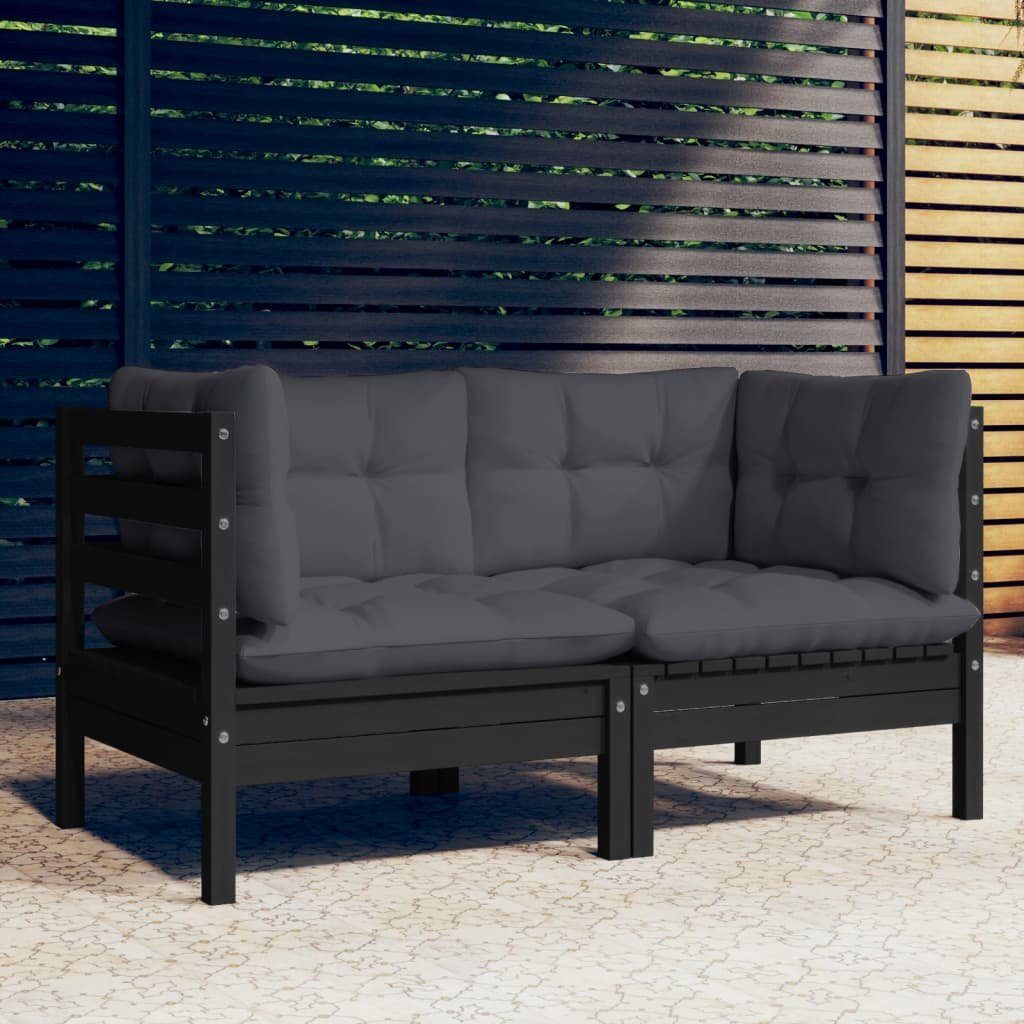 vidaXL Loungesofa 2-Sitzer-Gartensofa mit Schwarz Anthrazit Kissen Kiefer, Massivholz 1 Teile