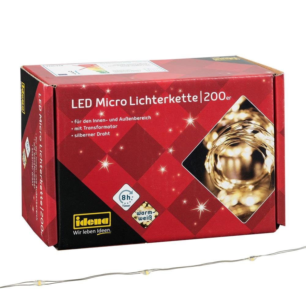 Idena LEDLichterkette 200er, MicroLEDs, warmweiß, 24,9 m, für innen