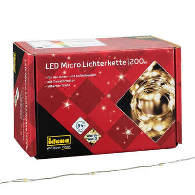 Idena LED-Lichterkette 200er, Micro-LEDs, warmweiß, 24,9 m, für innen & außen, mit Stecker