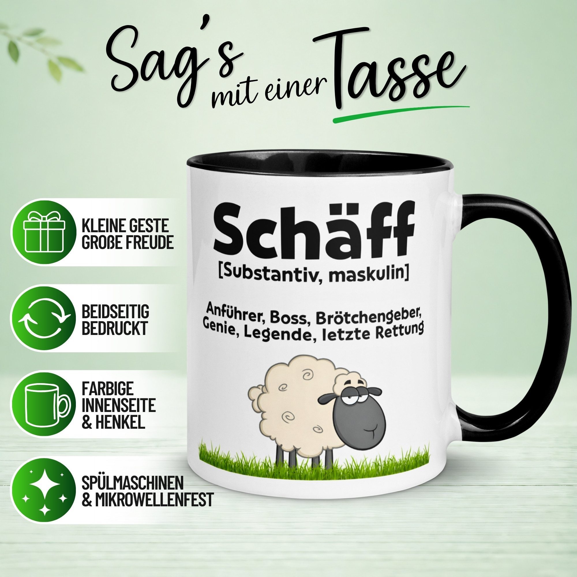 Momentals Tasse Chef – „Schäff – Brötchengeber Problemlöser“ – Geschenk Bester Chef, Gratis Versand · Links-&Rechtshänder · Spülmaschinenfest – Bild 2 von 5