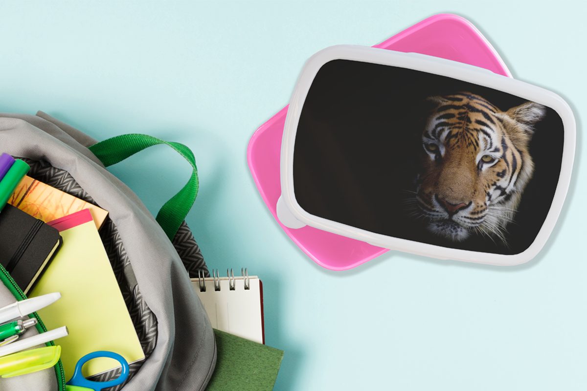 Kinder, rosa Kunststoff, Tiger Snackbox, MuchoWow Brotbox Lunchbox (2-tlg), Tiere Erwachsene, Kopf, für Mädchen, Brotdose - Kunststoff -