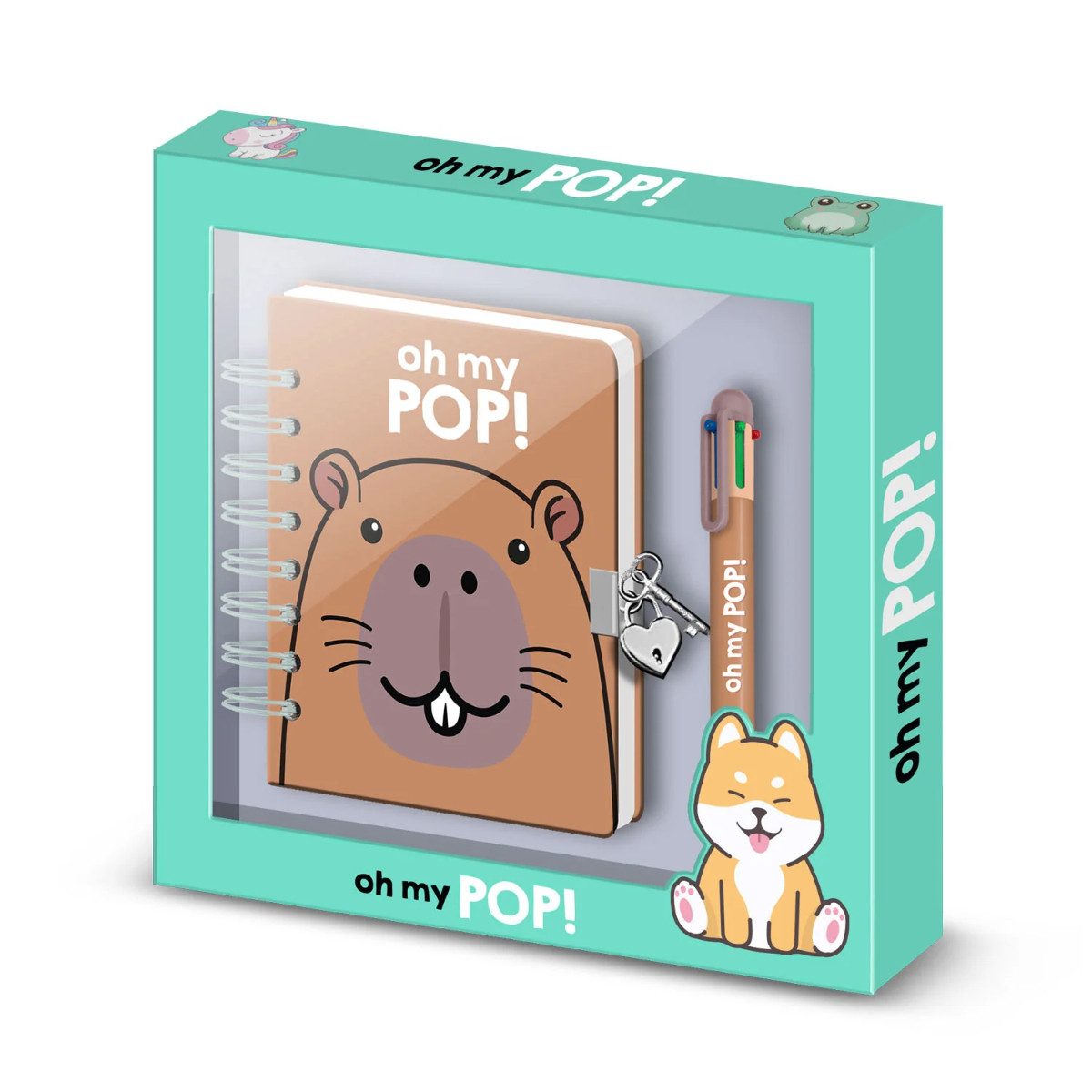 Oh My Pop! Tagebuch - Capybara Tagebuch Set A5 mit 6 Farbige Kugelschreiber Schloss