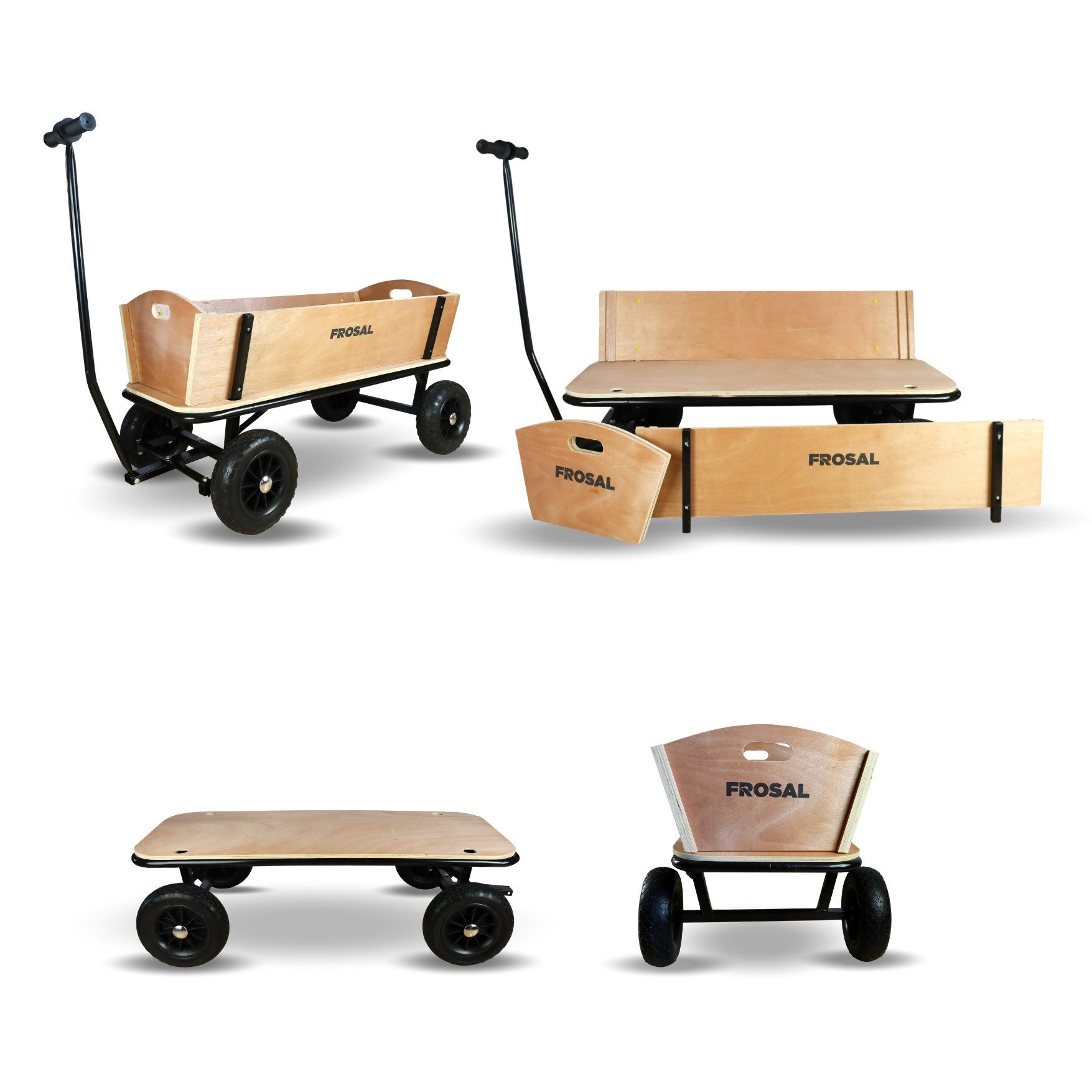 Frosal Bollerwagen Holz Jörn XXL 110 cm lang Transportwagen Handwagen, geräumig Bollerwagen Holz XXL