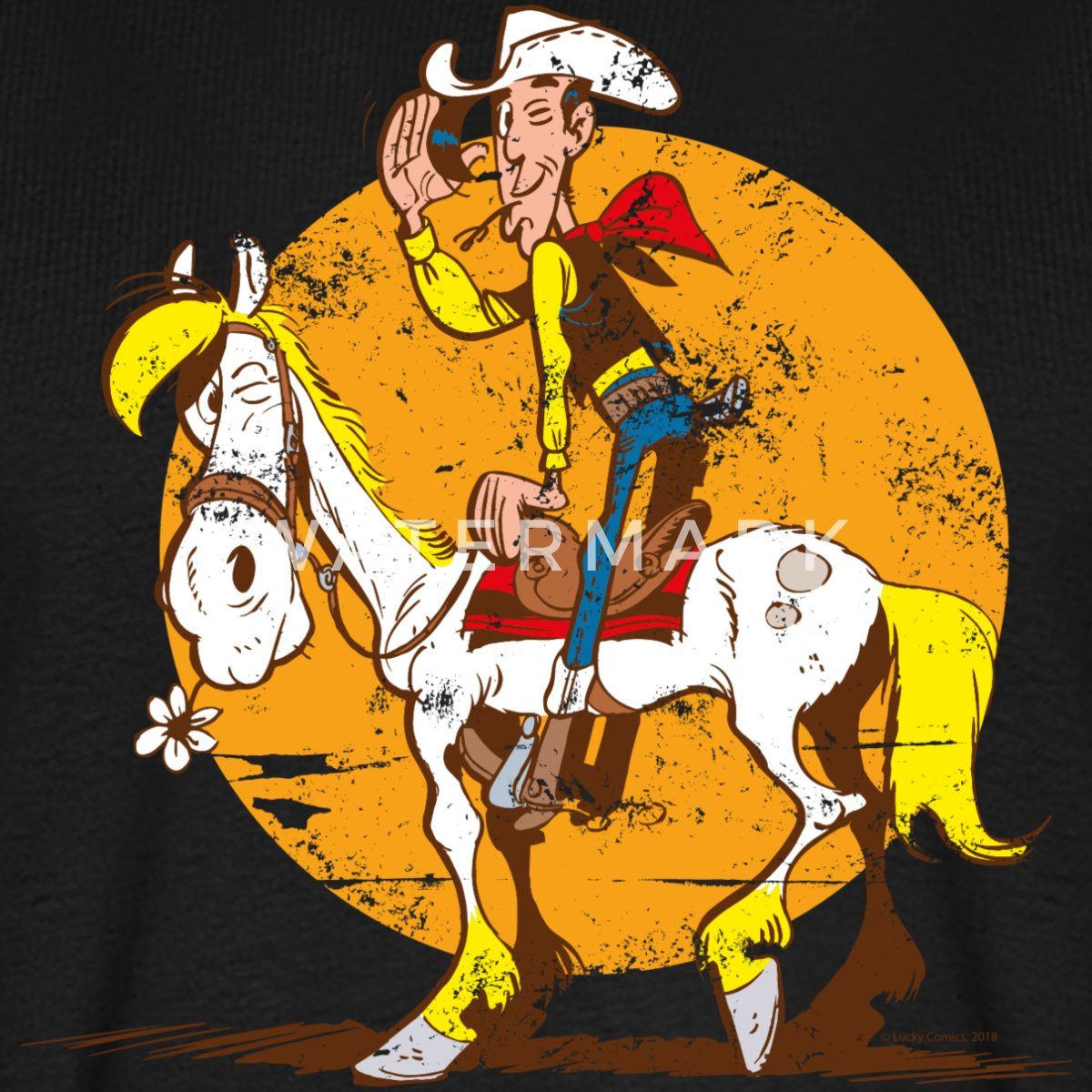 Spreadshirt T-Shirt Lucky Luke Jolly Jumper im Sonnenuntergang Männer Premium T-Shirt (1-tlg)