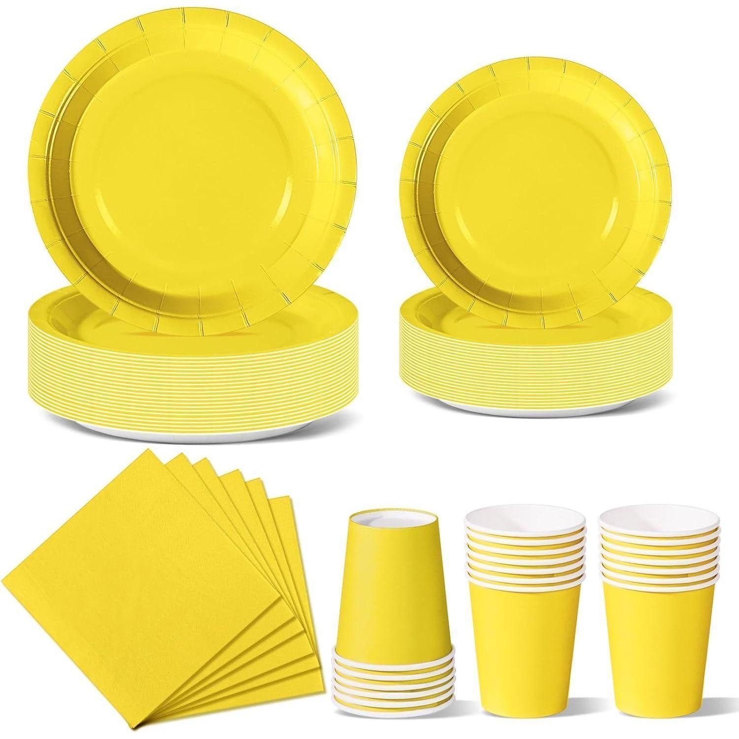 Pappteller Pappteller 96 Becher Servietten Partyset Geburtstag Gelb