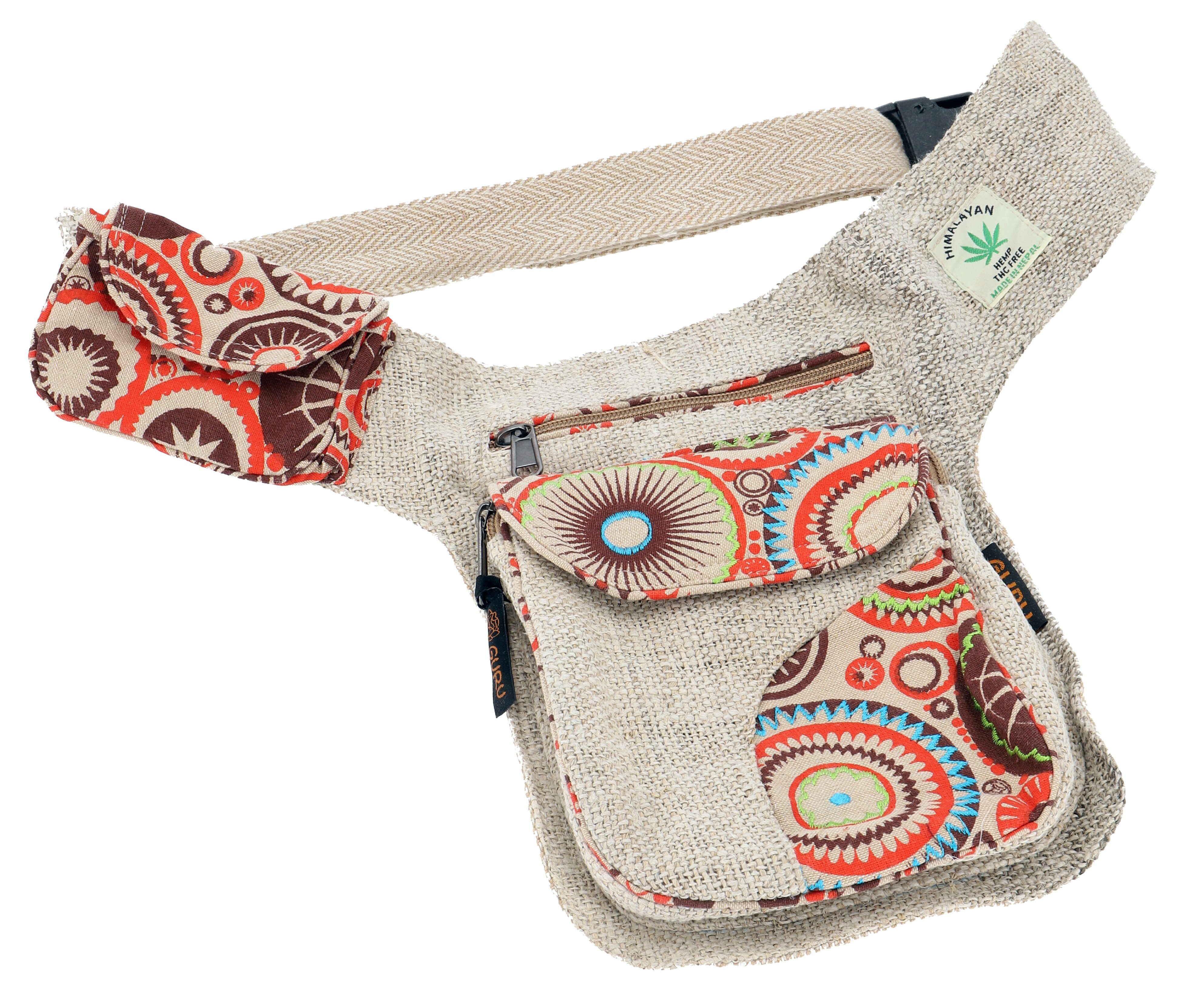 Nepal Ethno Hanf Gürteltasche Sidebag, patchwork.. Guru-Shop