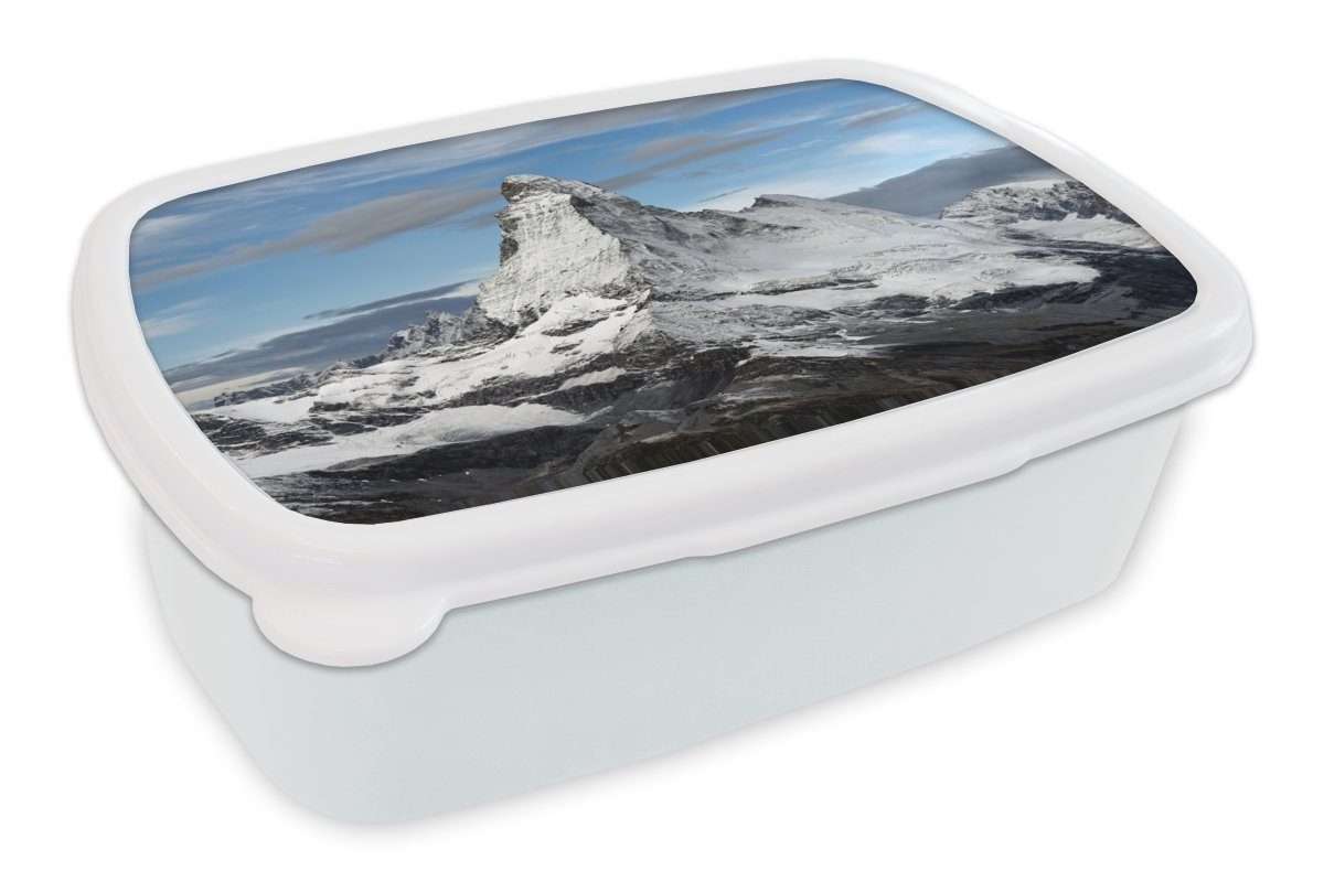 MuchoWow Lunchbox Wolken über dem Matterhorn in der Schweiz, Kunststoff, (2-tlg), Brotbox für Kinder und Erwachsene, Brotdose, für Jungs und Mädchen weiß