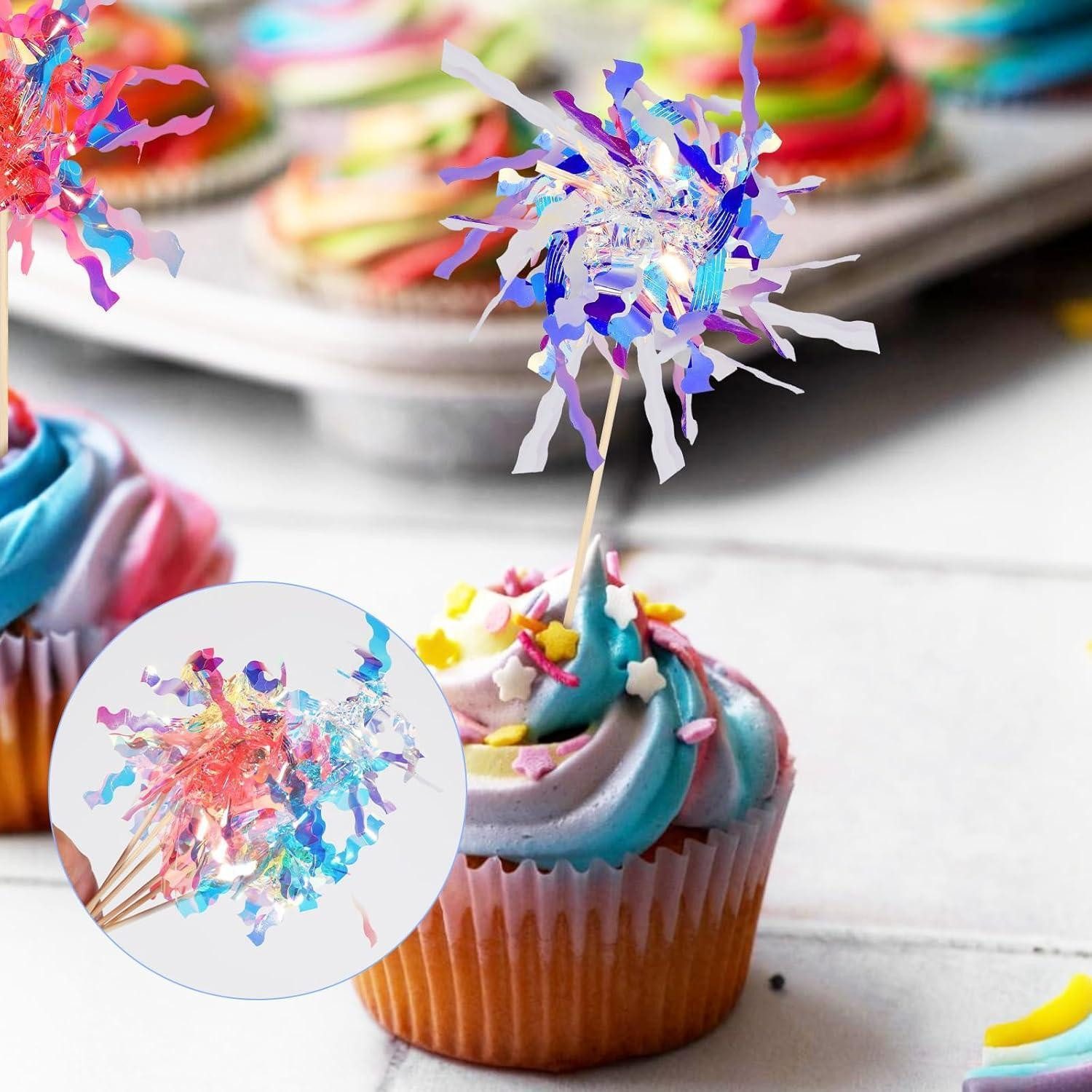 LuxusKollektion Partyspieße Tortendeko Feuerwerk 30 Stück Folie Glitzer Cupcake Topper 15 cm