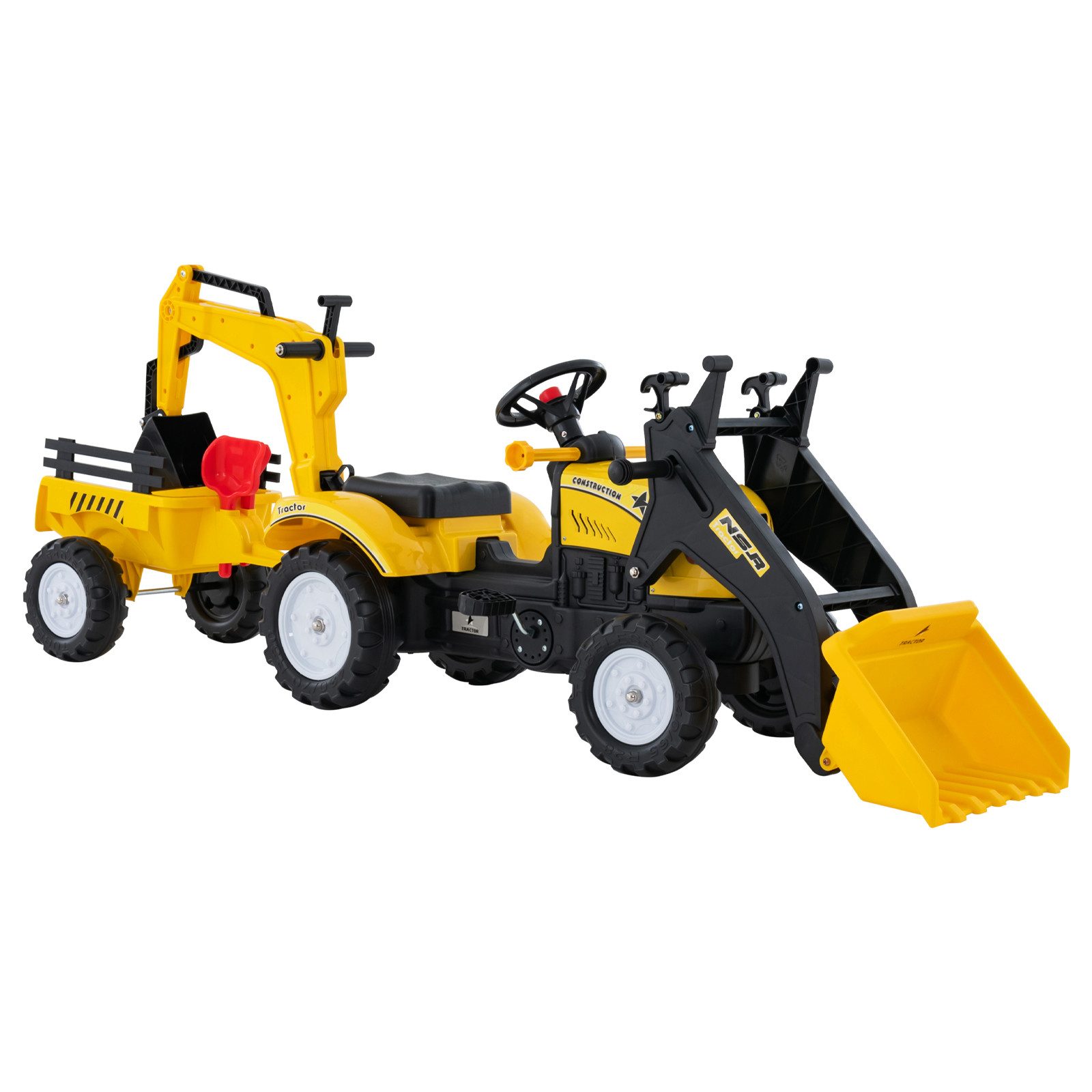 COSTWAY Trettraktor Bagger, mit Abnehmbarer Anhänger & Grabschaufel