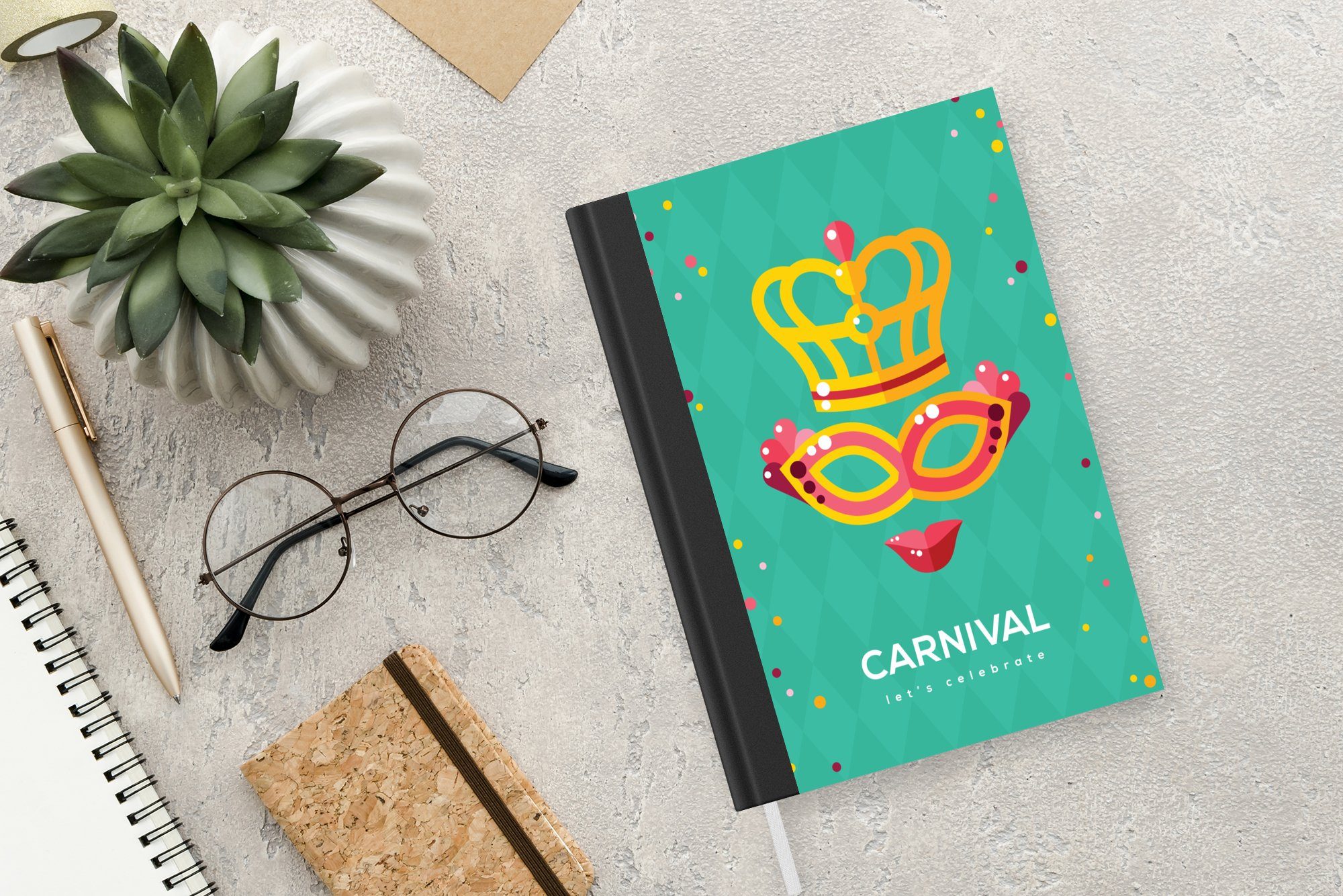 "Karneval" Notizbuch Notizheft, Merkzettel, Seiten, 98 Haushaltsbuch A5, grünem Journal, MuchoWow Hintergrund, Tagebuch, auf