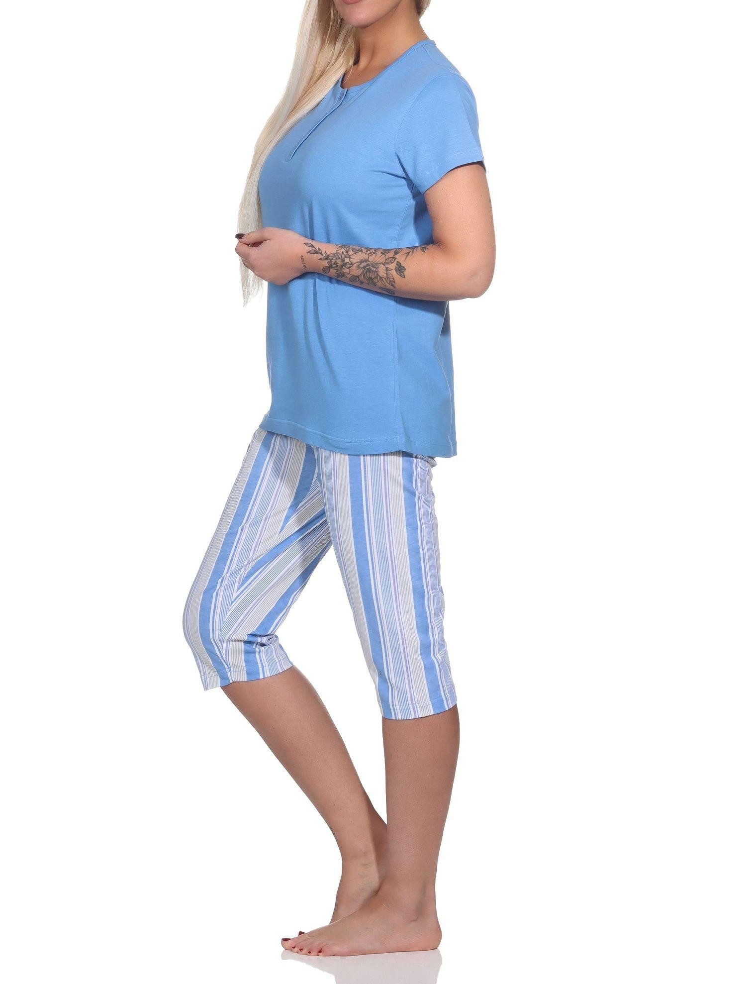 Normann Pyjama Eleganter Damen Capri Pyjama Schlafanzug mit Knopfleiste & Caprihose – Bild 2 von 5