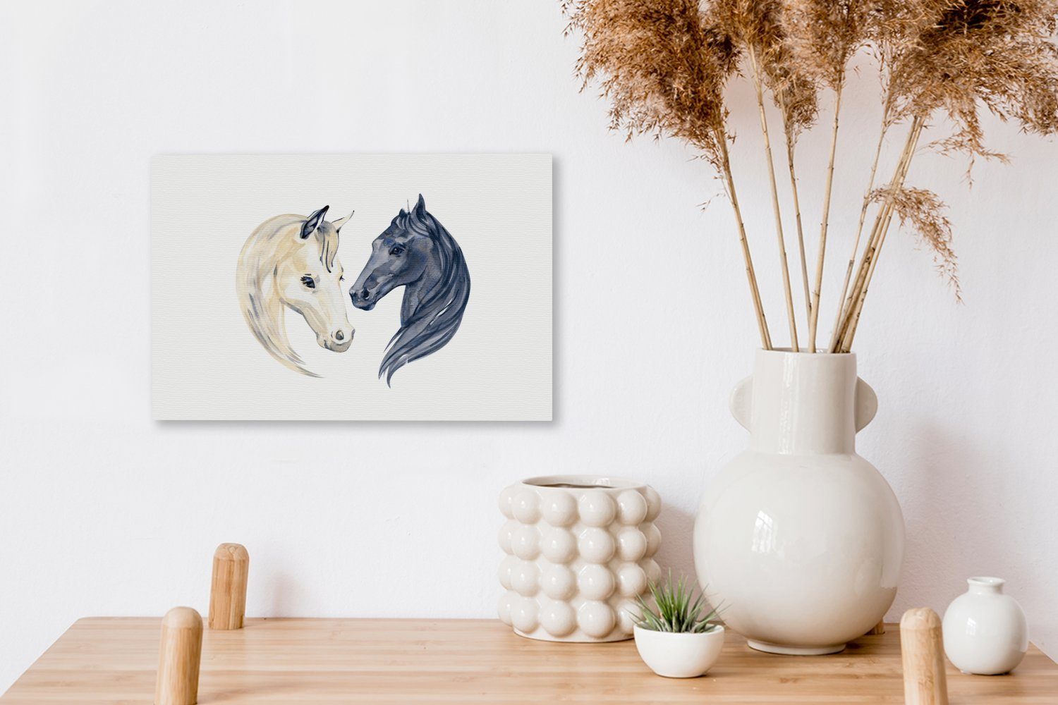 OneMillionCanvasses® Leinwandbild Pferde - cm Weiß Mädchen Leinwandbilder, 30x20 (1 St), Mädchen, Kinder - Wanddeko, Aquarell Aufhängefertig, - Wandbild - 