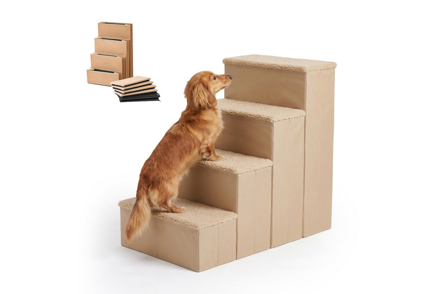 relaxdays Haustiertreppe Faltbare Hundetreppe mit Stauraum (1-St), Beige, L
