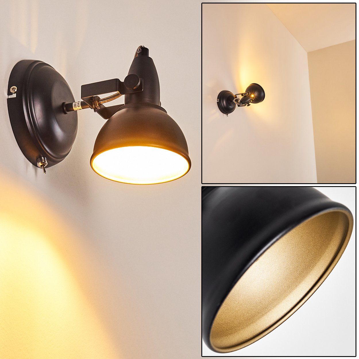 Wandleuchte »Arazane« 1xE14, im Metall Wandlampe Retro/Vintage Wandspot Schwarz/Gold, in ohne Design hofstein aus Leuchtmittel, verstellbare