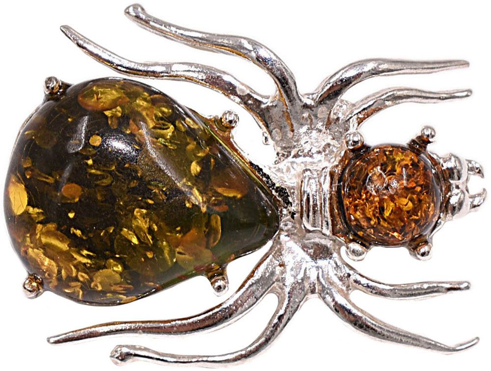 Firetti Brosche Schmuck Geschenk Silber 925 Ansteckschmuck Spinne, Made in Germany - mit Bernstein
