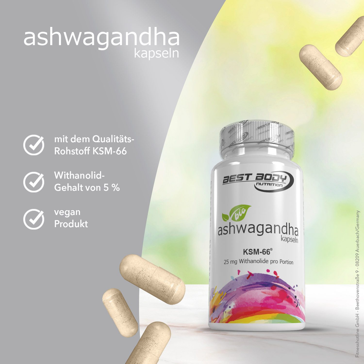 Best Body Nutrition Bio Ashwagandha Kapseln - 60 Stück/Dose Kapsel, 0.0618 g