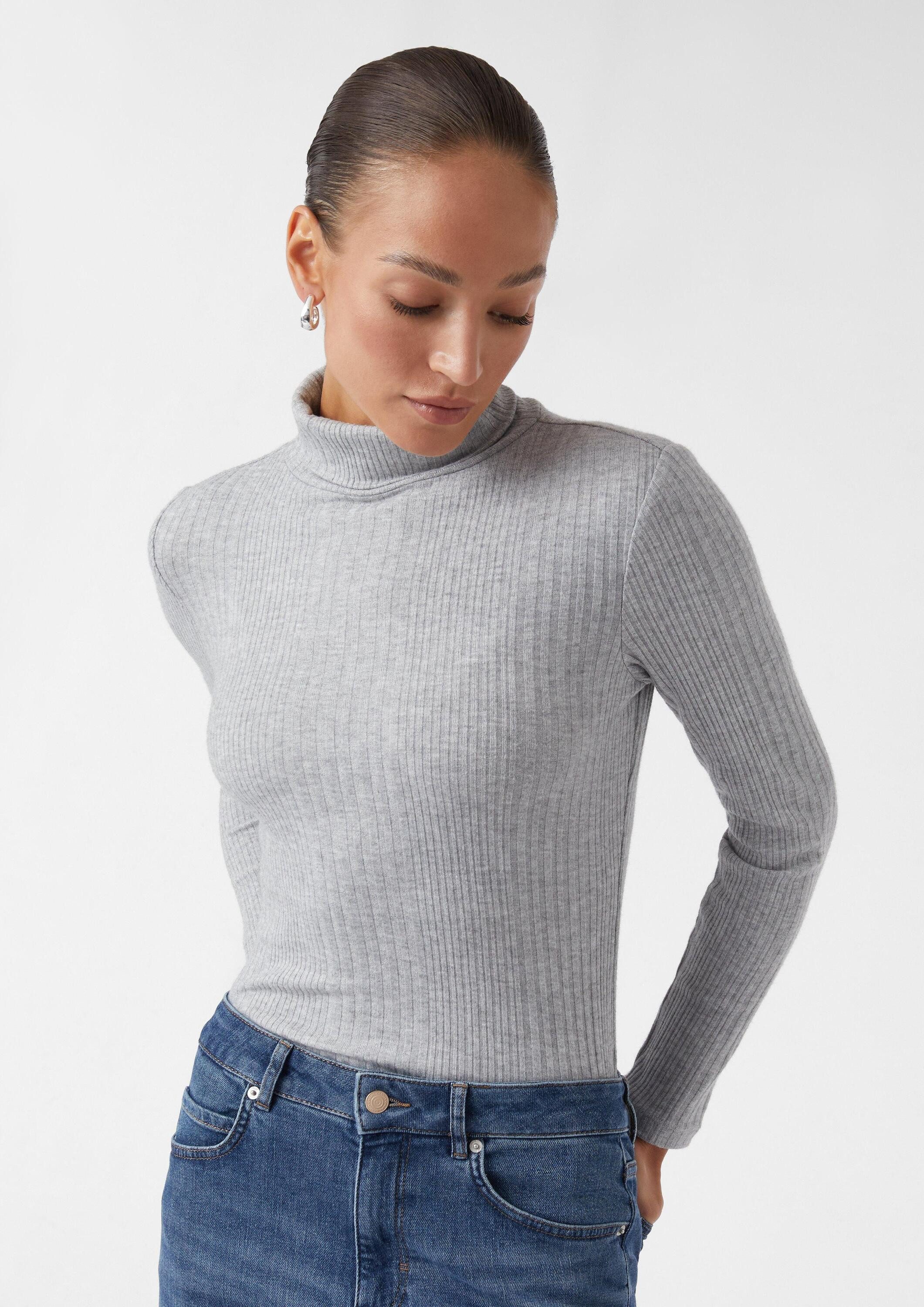 comma Langarmshirt T-Shirt Weiches Rippshirt mit Rollkragen im Slim Fit günstig online kaufen