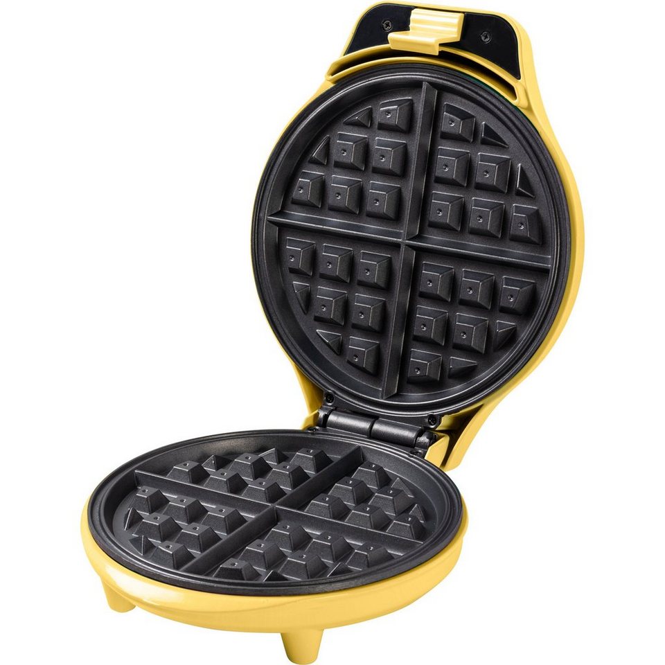 bestron Waffeleisen ABWR730V für eine XL Brüsseler Waffel Ø 18cm, 700 W,  mit Backampel & Antihaftbeschichtung, Gelb, Ausstattung:  Bereitschaftsanzeige, automatische Temperaturregelung