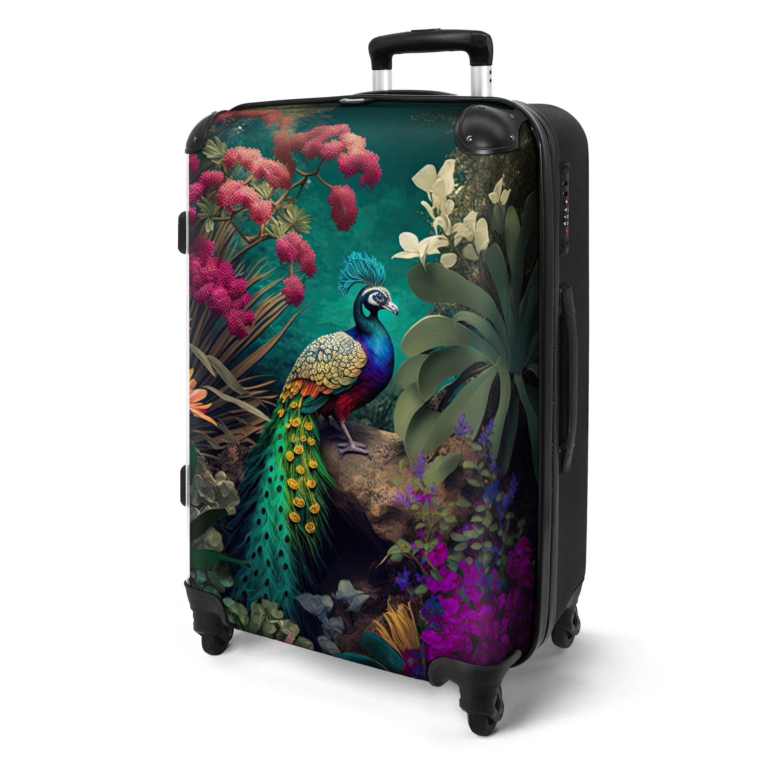 NoBoringSuitcases.com© Hartschalen-Trolley Pfau - Federn - günstig online kaufen
