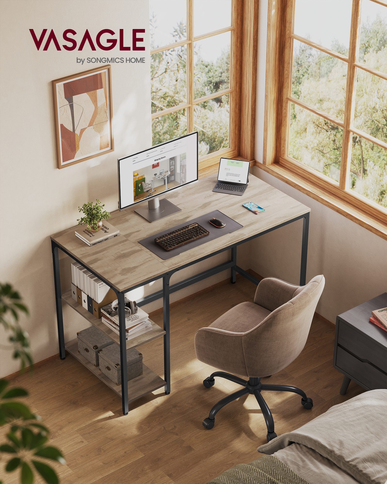 VASAGLE Schreibtisch Computertisch, Tisch, Bürotisch, 100/120/140cm, mit 2 günstig online kaufen