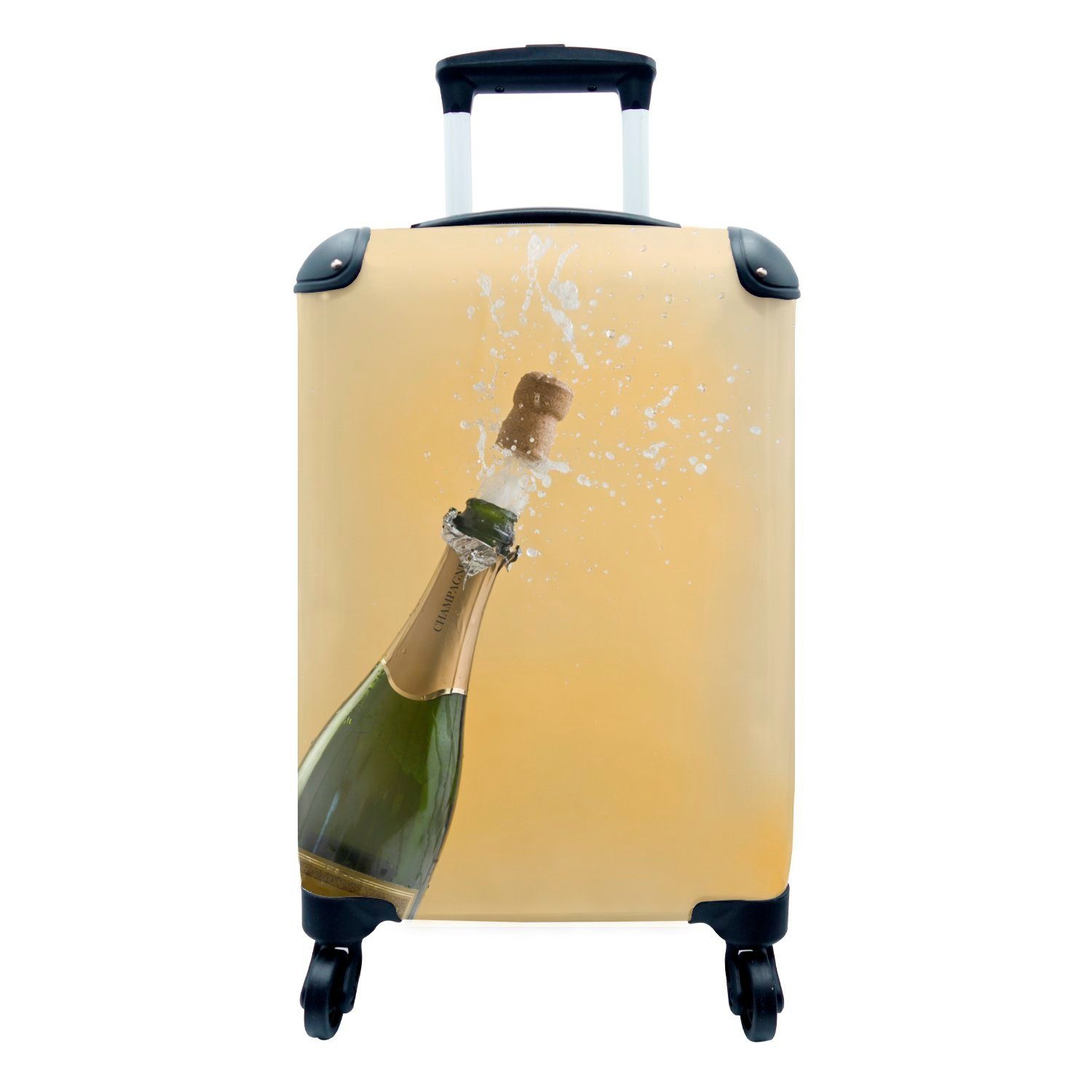 MuchoWow Handgepäckkoffer Champagnerflasche wird geöffnet, 4 Rollen,  Reisetasche mit rollen, Handgepäck für Ferien, Trolley, Reisekoffer