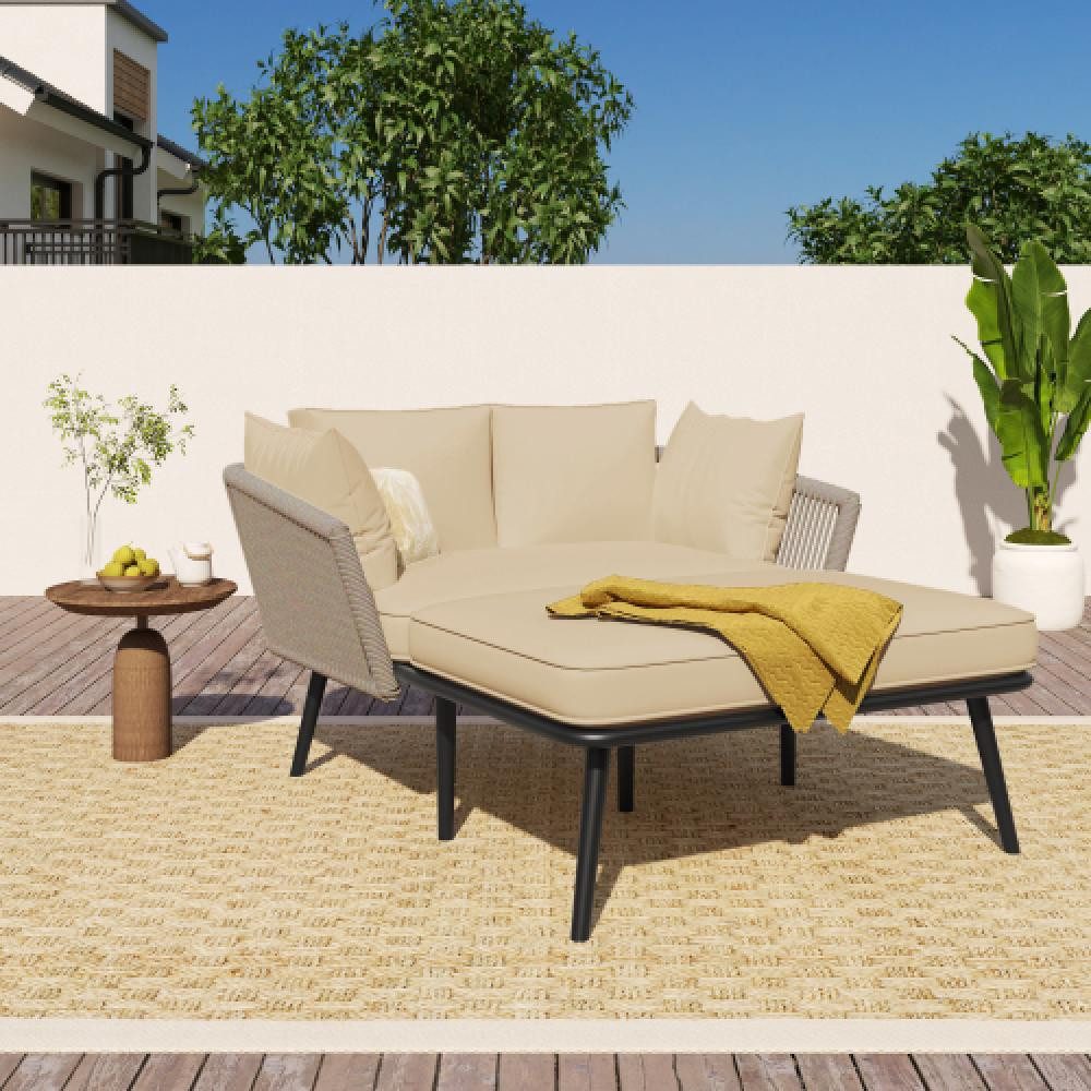 BBWL Gartensofa mit Kissen und abnehmbare waschbare Polster, handgeflochtenes Seil, Gartensofa 2-Sitzer, Sonnenliege für Garten Balkon, verzinkter Stahl
