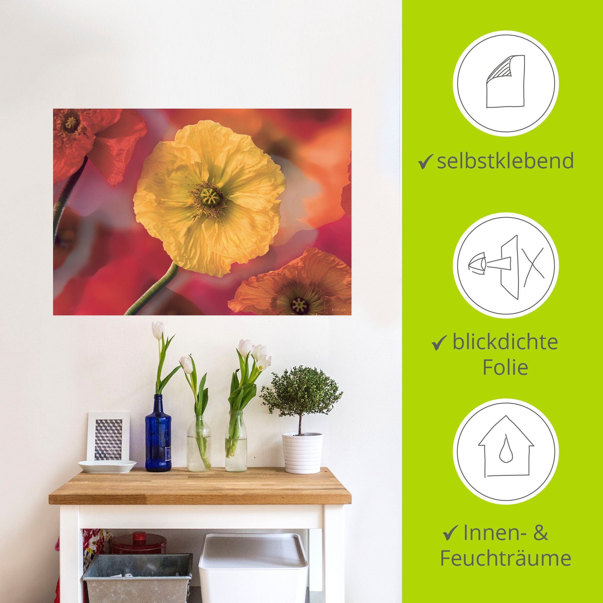 Wandbild Poster Wandaufkleber (1 versch. in Artland Blumenbilder Mohnblumen, Leinwandbild, St), oder als Größen Fotokollage