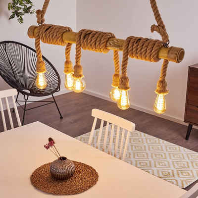 hofstein Hängeleuchte »Gaico« Boho Deckenlampe aus naturfarbenen Bambus und Seil, ohne Leuchtmittel, E27, Leuchtenköpfe sind einstellbar