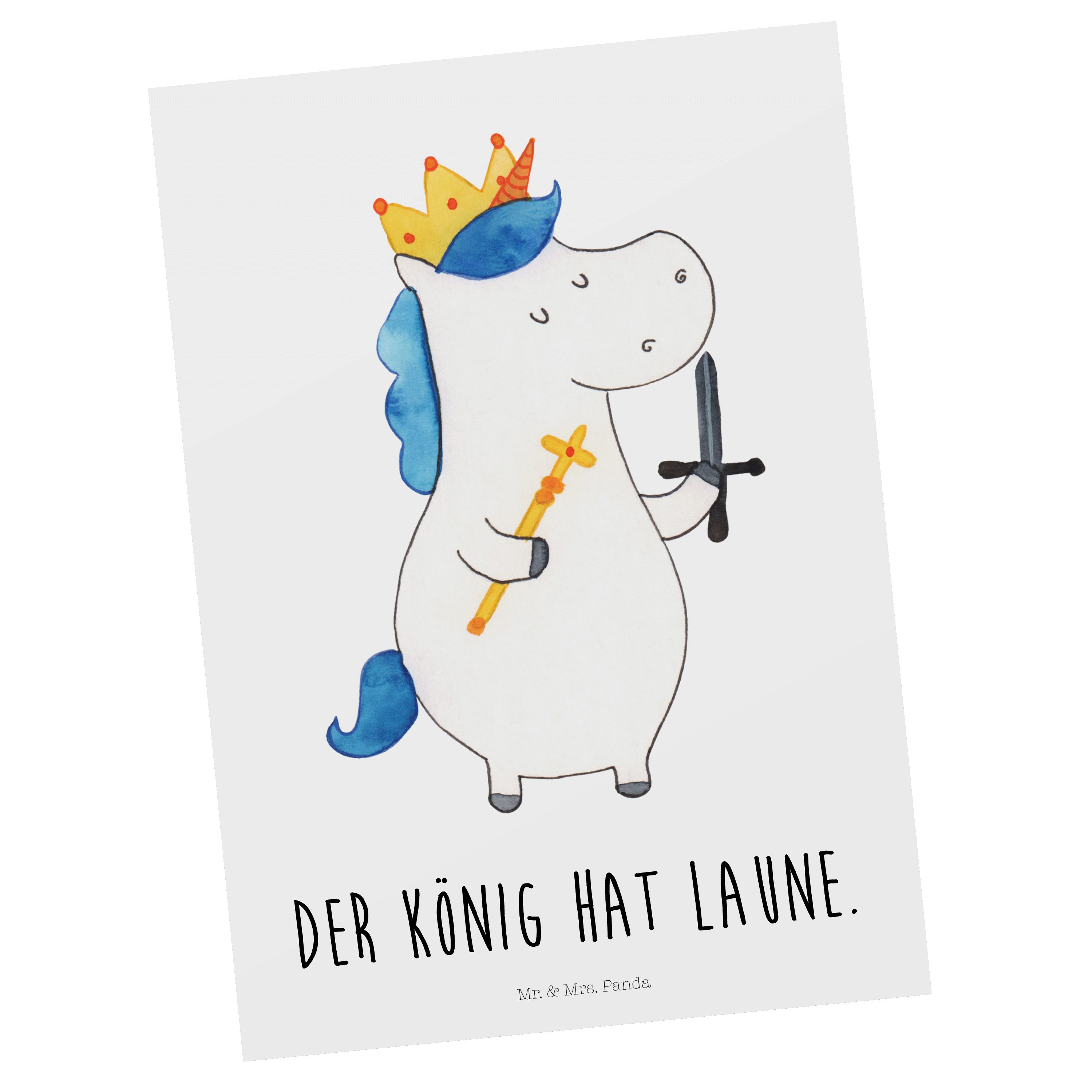 Mr. & Mrs. Panda Postkarte Einhorn König mit Schwert - Weiß - Geschenk, Unicorn, Geschenkkarte