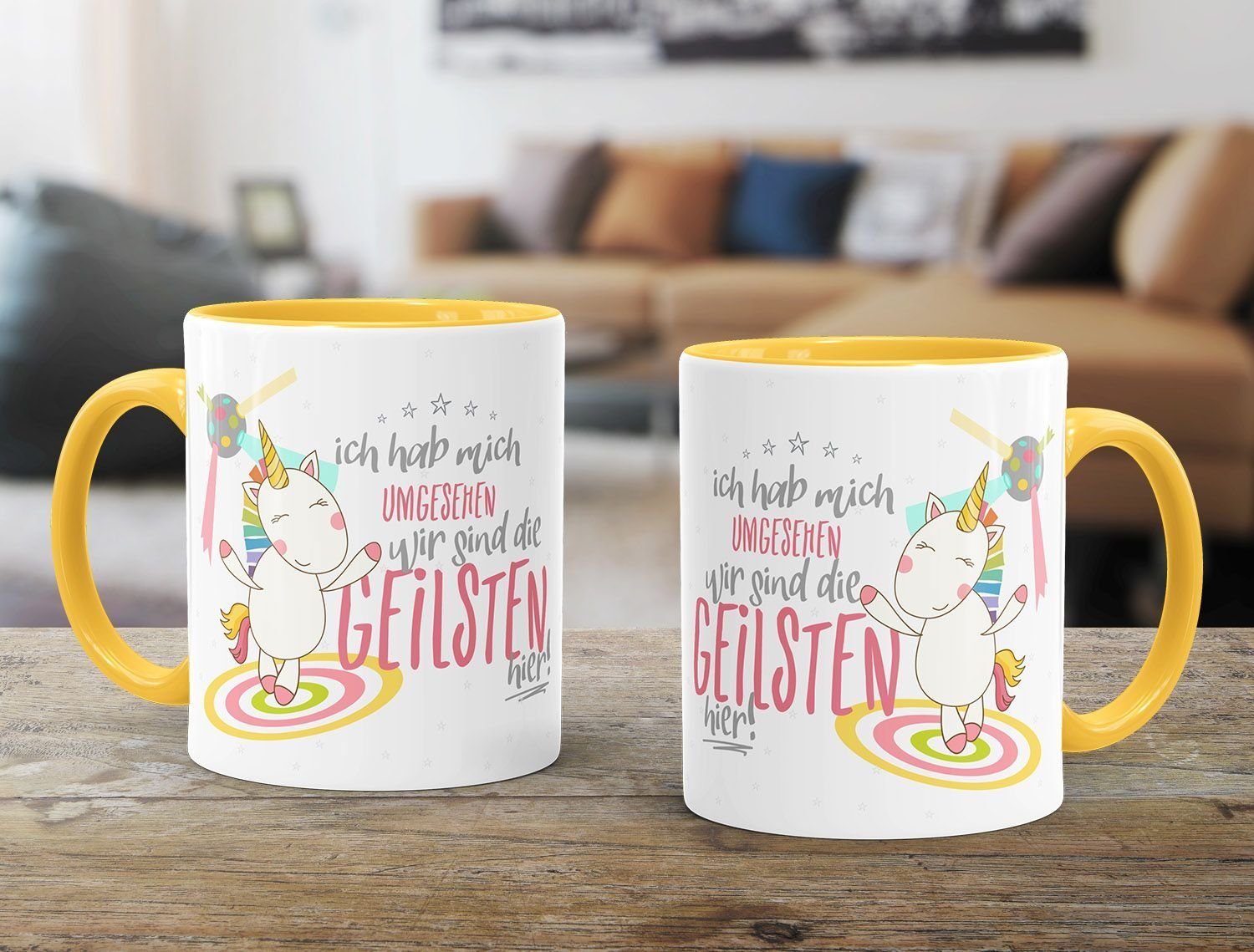 MoonWorks Tasse Kaffee-Tasse tanzendes Einhorn Ich hab mich umgesehen wir sind die, Keramik