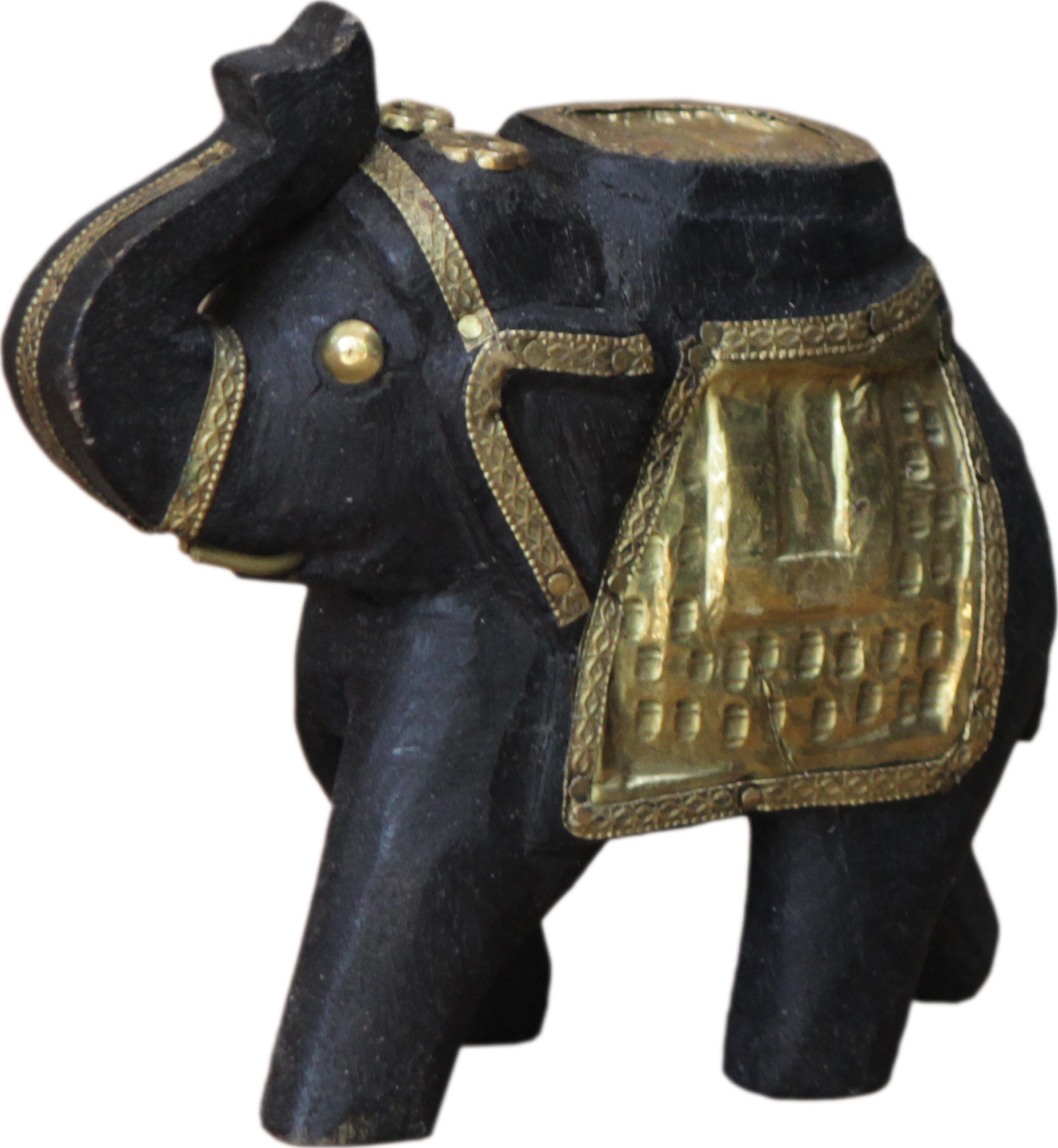 Guru-Shop Dekofigur Deko Elefant geschnitzt mit Messingornamenten -..