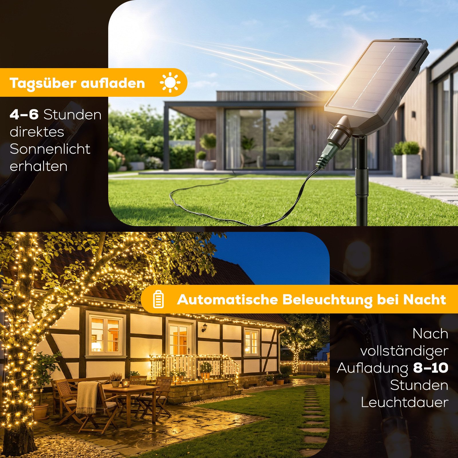 Salcar LED Solarleuchte LED Lichterkette Außen Solar Gartenleuchte Terrasse Balkon Party, LED fest integriert, Warmweiß, 10,75m 240er LED mit Fernbedienung, 13 Modi, Wasserdichte
