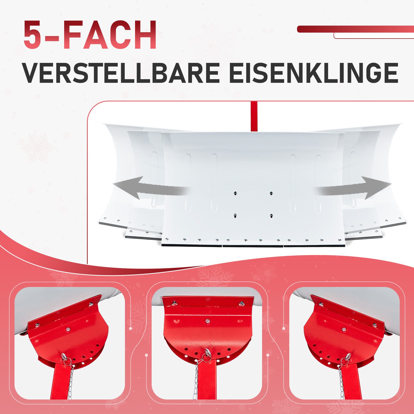 LALAHO Schneeschieber Schneeschaufel mit Rädern & Stiel – Stahlschaufel, 74,00 cm Arbeitsbreite, mit 116,00 cm langem Stiel, verstellbare Schubstange, ergonomis – Bild 5 von 5