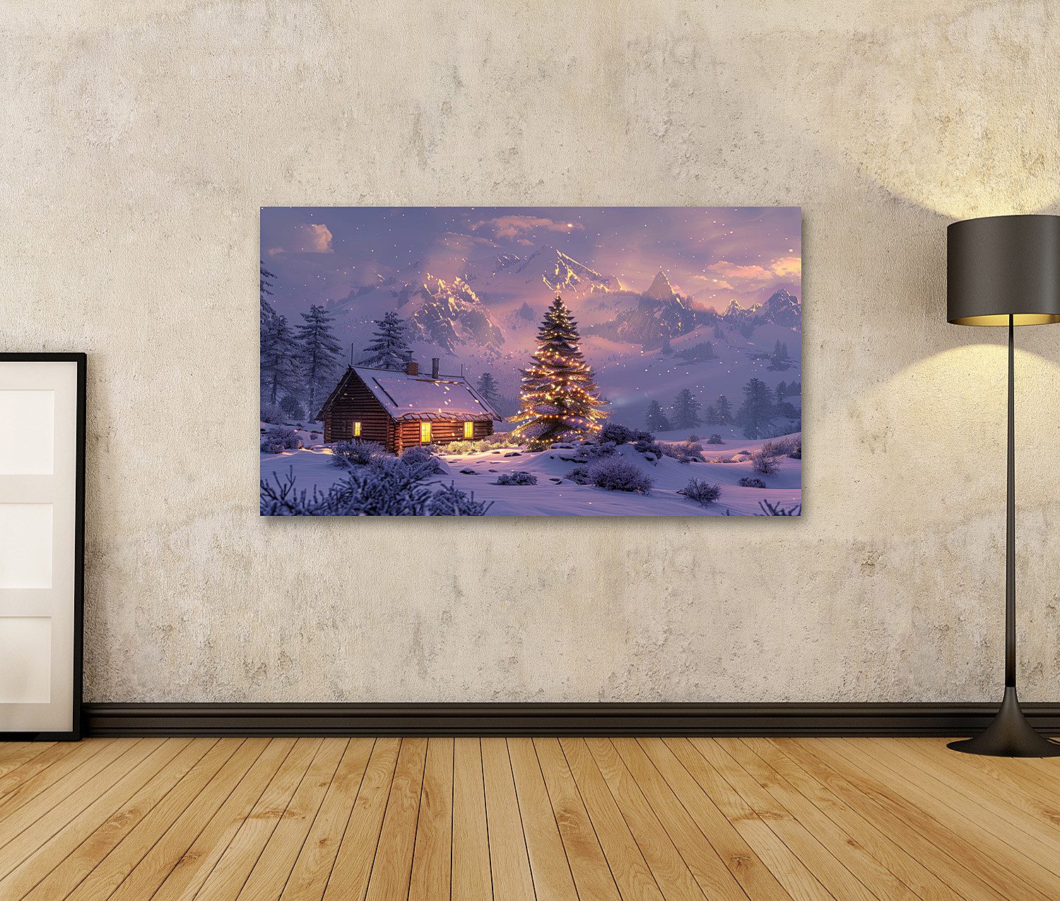 islandburner Leinwandbild, Verzauberte Winterhütte bei Nacht günstig online kaufen