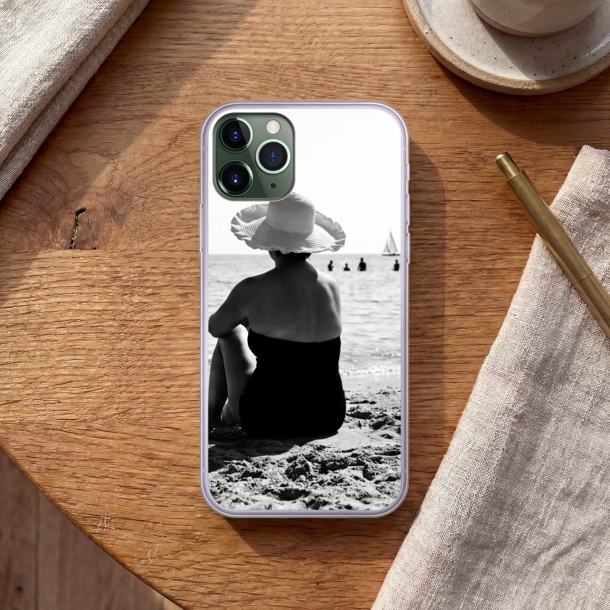 MuchoWow Handyhülle für Apple iPhone 11 Pro Frauen - Sonnenhut - Strand - Schwarz - Weiß, Smartphone-Bumper, Print, Handy Schutzhülle Dünn