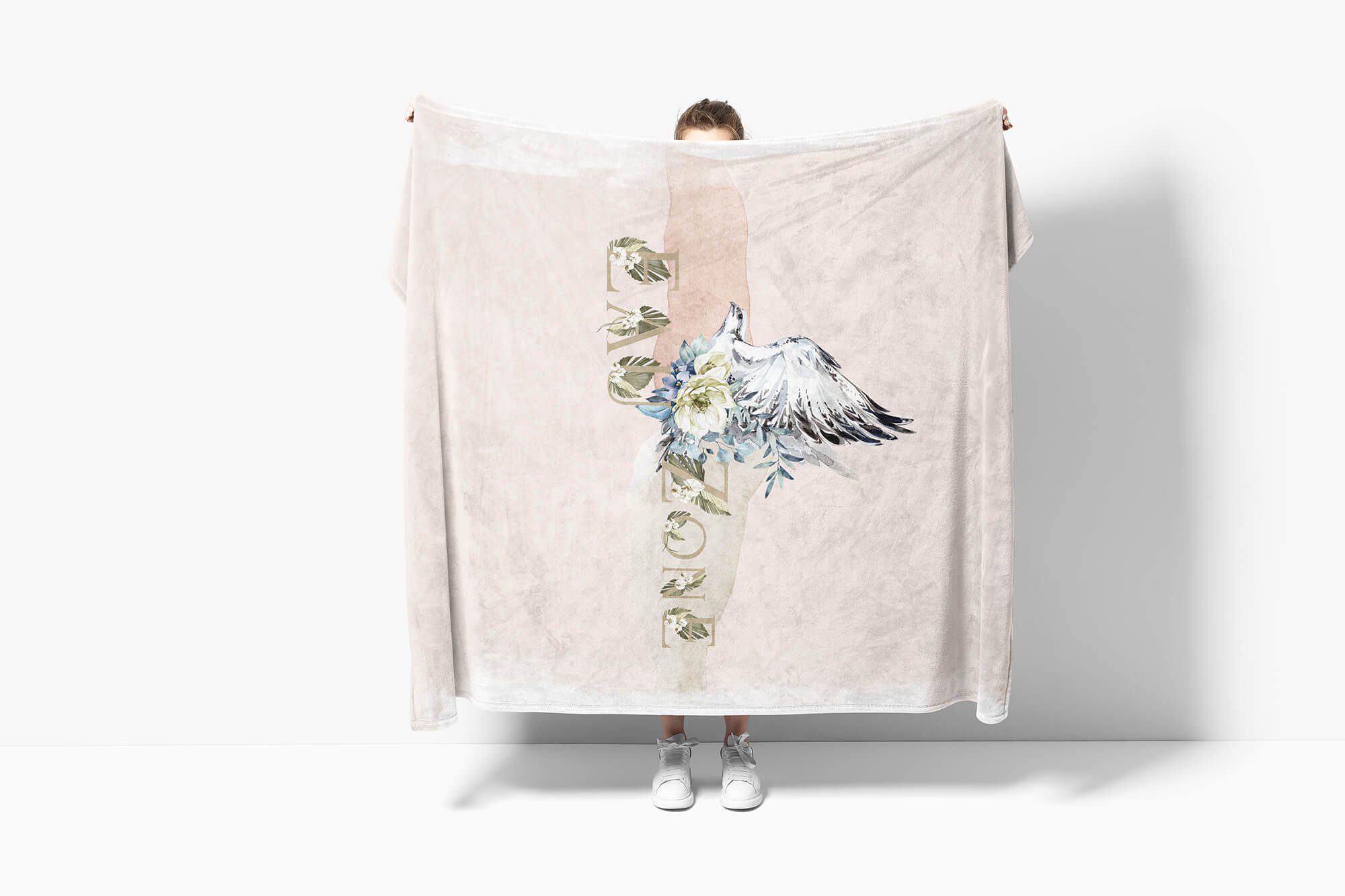 Sinus Art Kunstvoll, Auffallend Aquarell Strandhandtuch Handtücher Kuscheldecke (1-St), Handtuch Baumwolle-Polyester-Mix Motiv Saunatuch Blumen Falke Handtuch