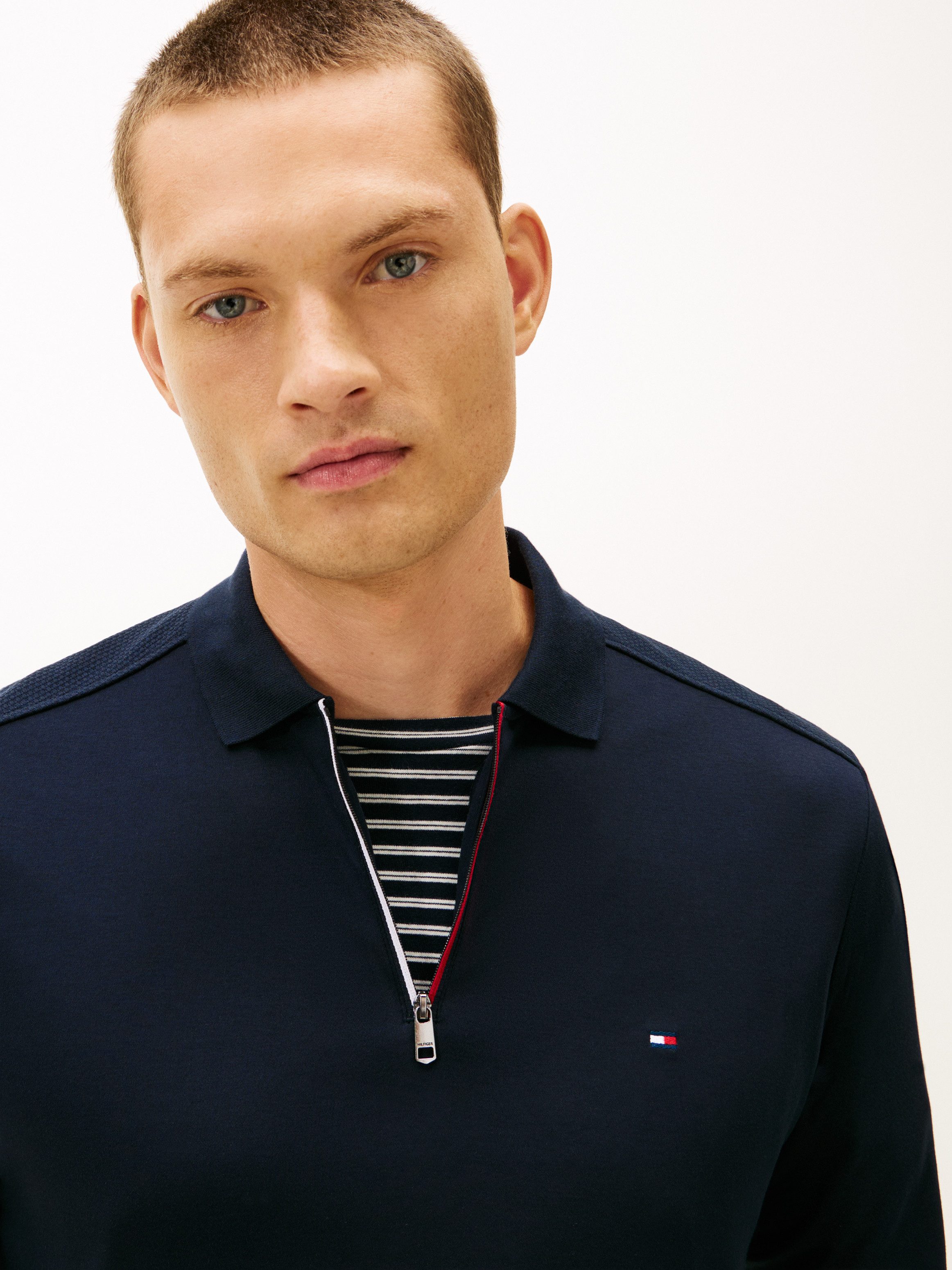 Tommy Hilfiger Langarm-Poloshirt LIQUID RWB ZIP Polokragen mit Reißverschluss, regular fit