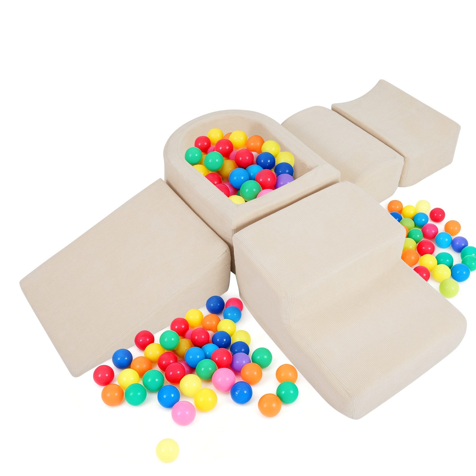COSTWAY Spielmatte (5-St), Kletterspielzeug mit Ballgrube & Cordstoff-Bezügen