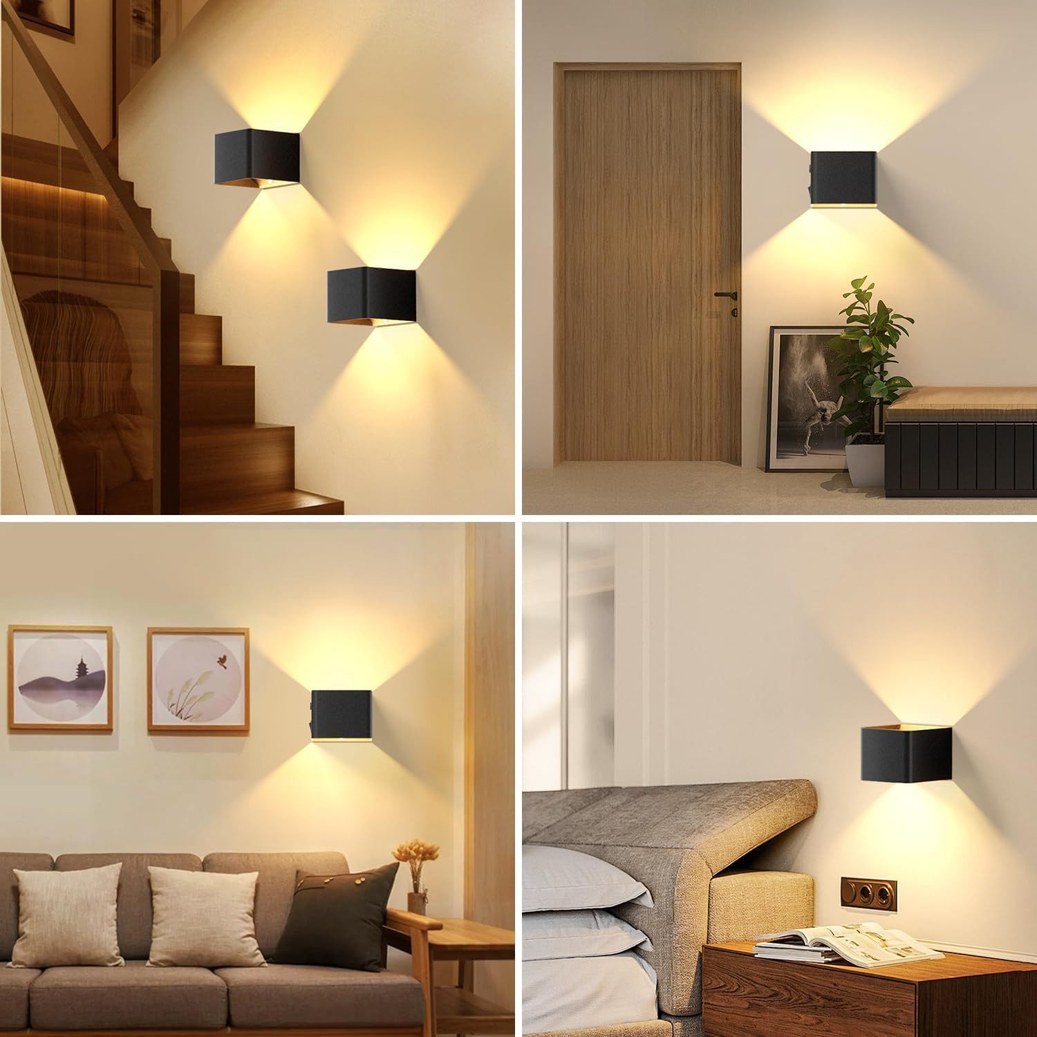 BlingBin LED Wandleuchte Wandleuchte mit Bewegungsmelder Innen LED Wandlampe, USB Wandbeleuchtung, LED fest integriert, Warmweiß, Wandlampe mit Schalter