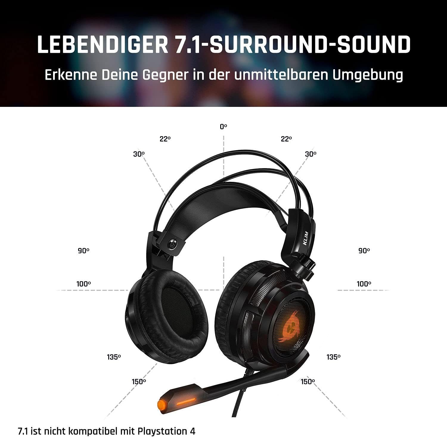 7.1 Vibrationen, Surround-Sound – – Klang) mit Gaming-Headset integrierten Micro Hochqualitativer Headset Gamer KLIM (Headset